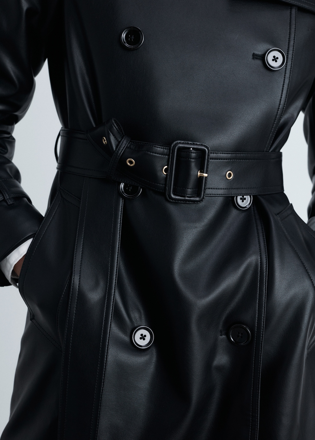 Faux-leather trench coat