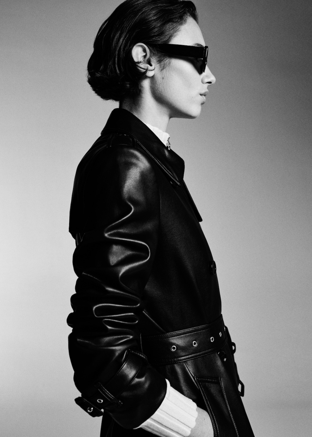 Faux-leather trench coat