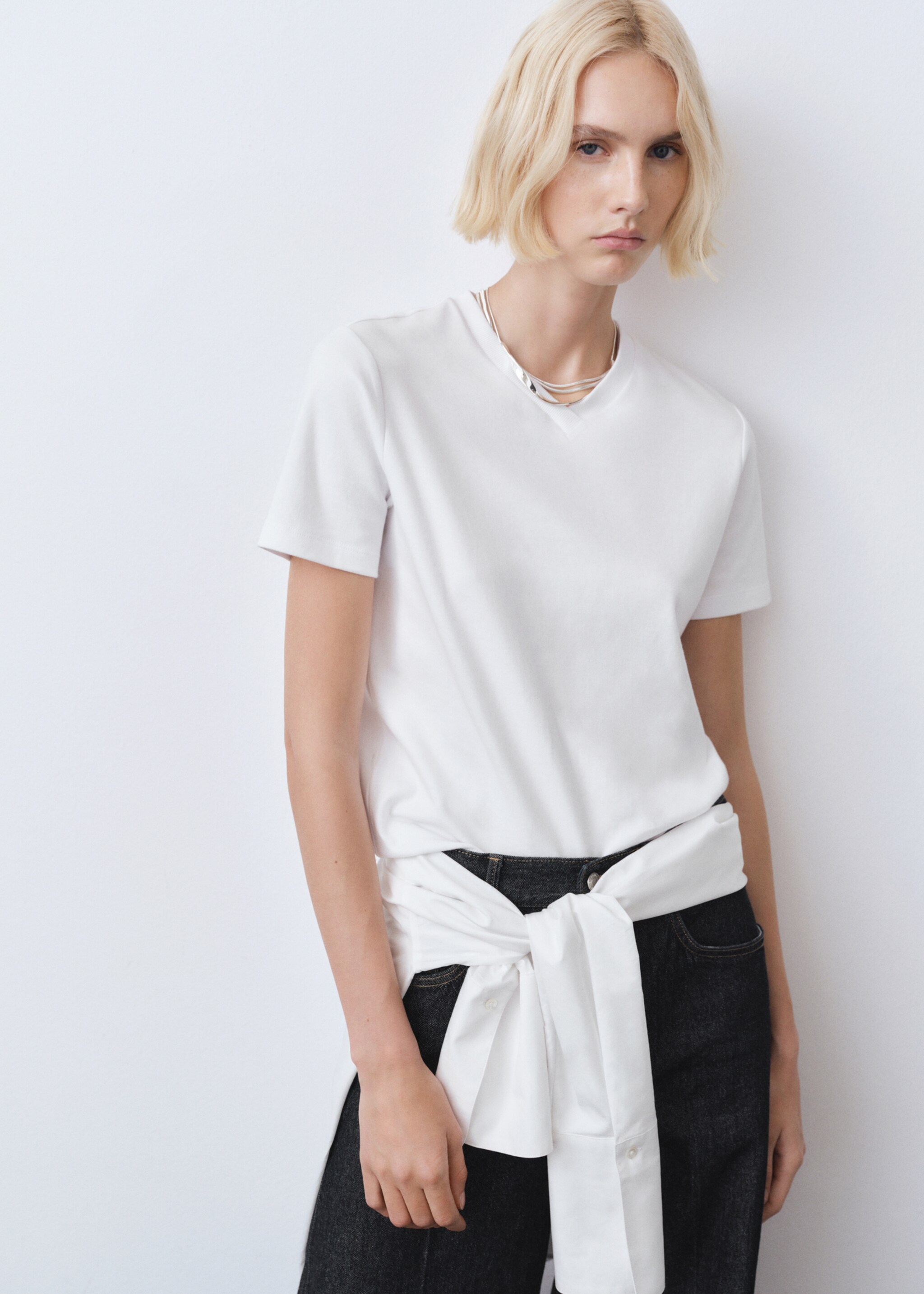 V-neck cotton T-shirt - Medium plane