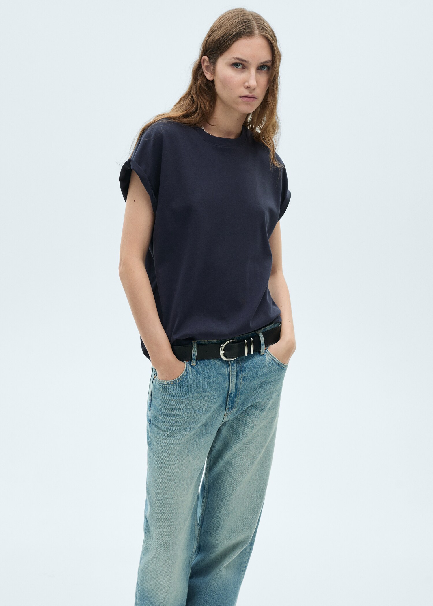 Katoenen T-shirt met ronde hals - Middenvlak