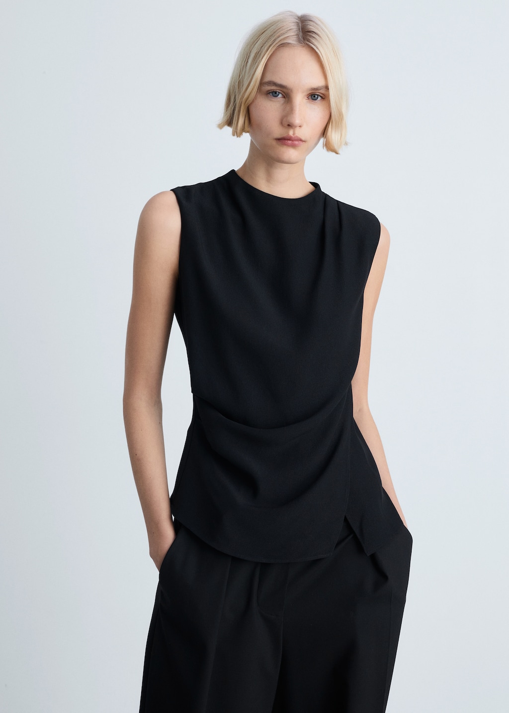 Sleeveless draped blouse - Women | MANGO USA Sleeveless draped blouse - Women | MANGO USA