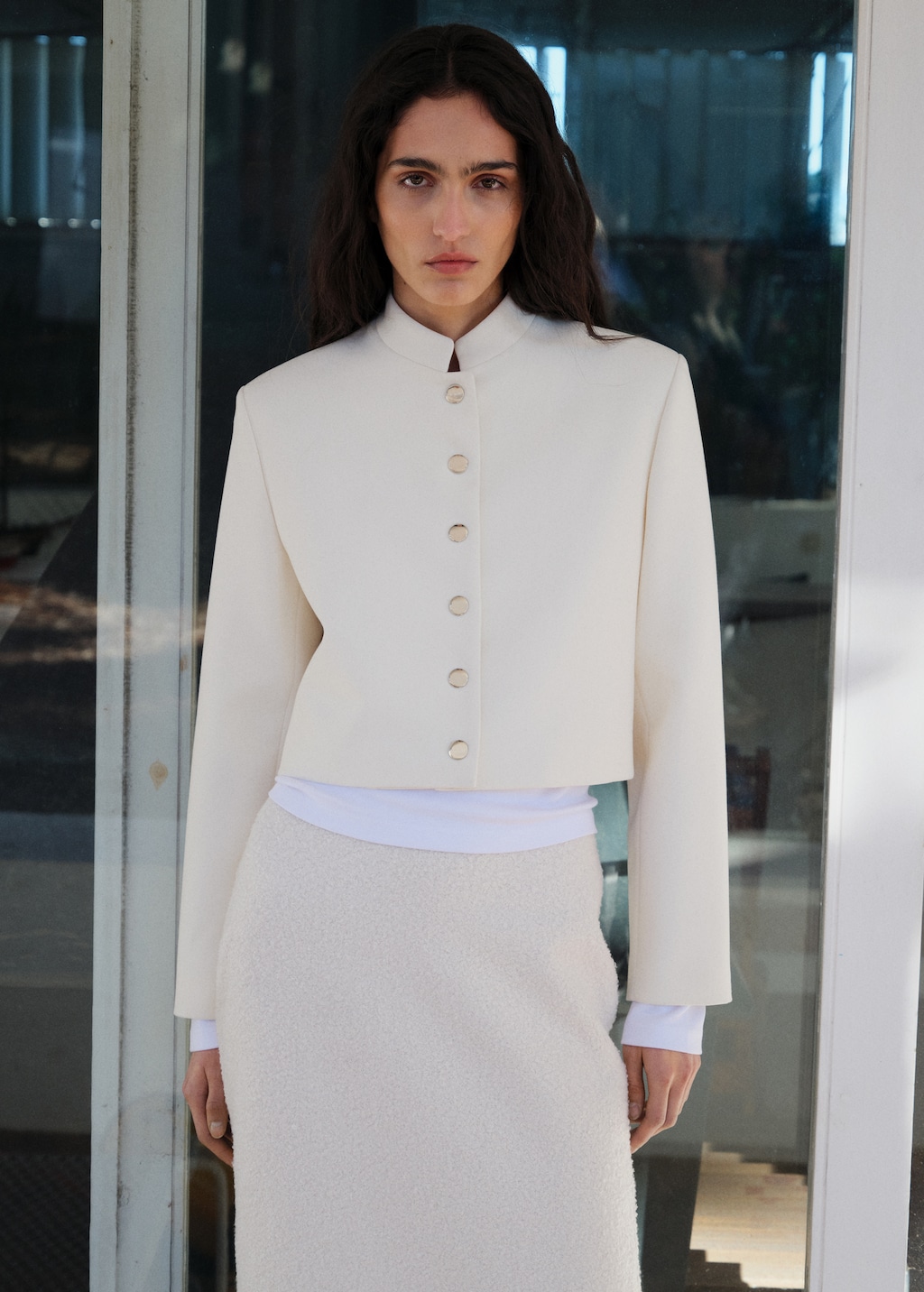 Strip-neck cropped jacket - Women | MANGO USA Strip-neck cropped jacket - Women | MANGO USA