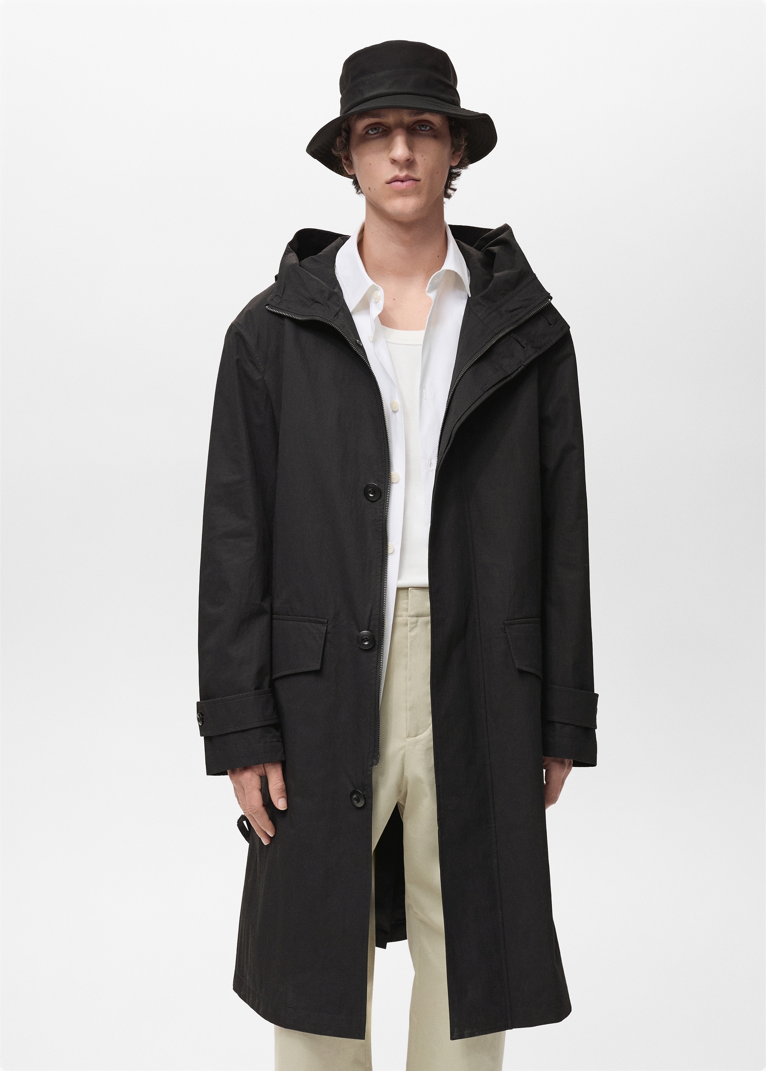 Trench Coat Manteau Long à Capuche Homme Trench Coat Impermeable