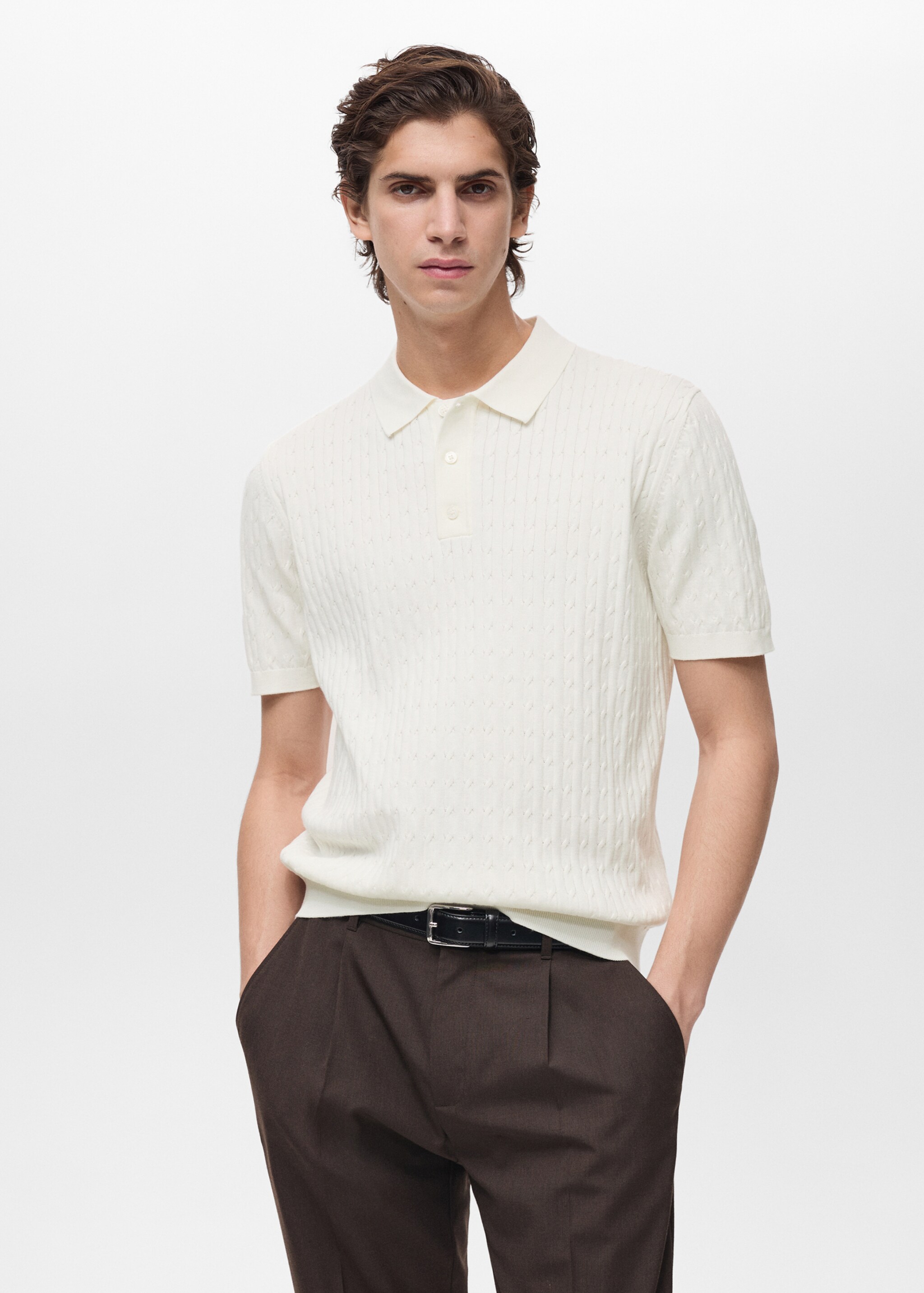100% cotton braided knitted polo shirt - Medium plane