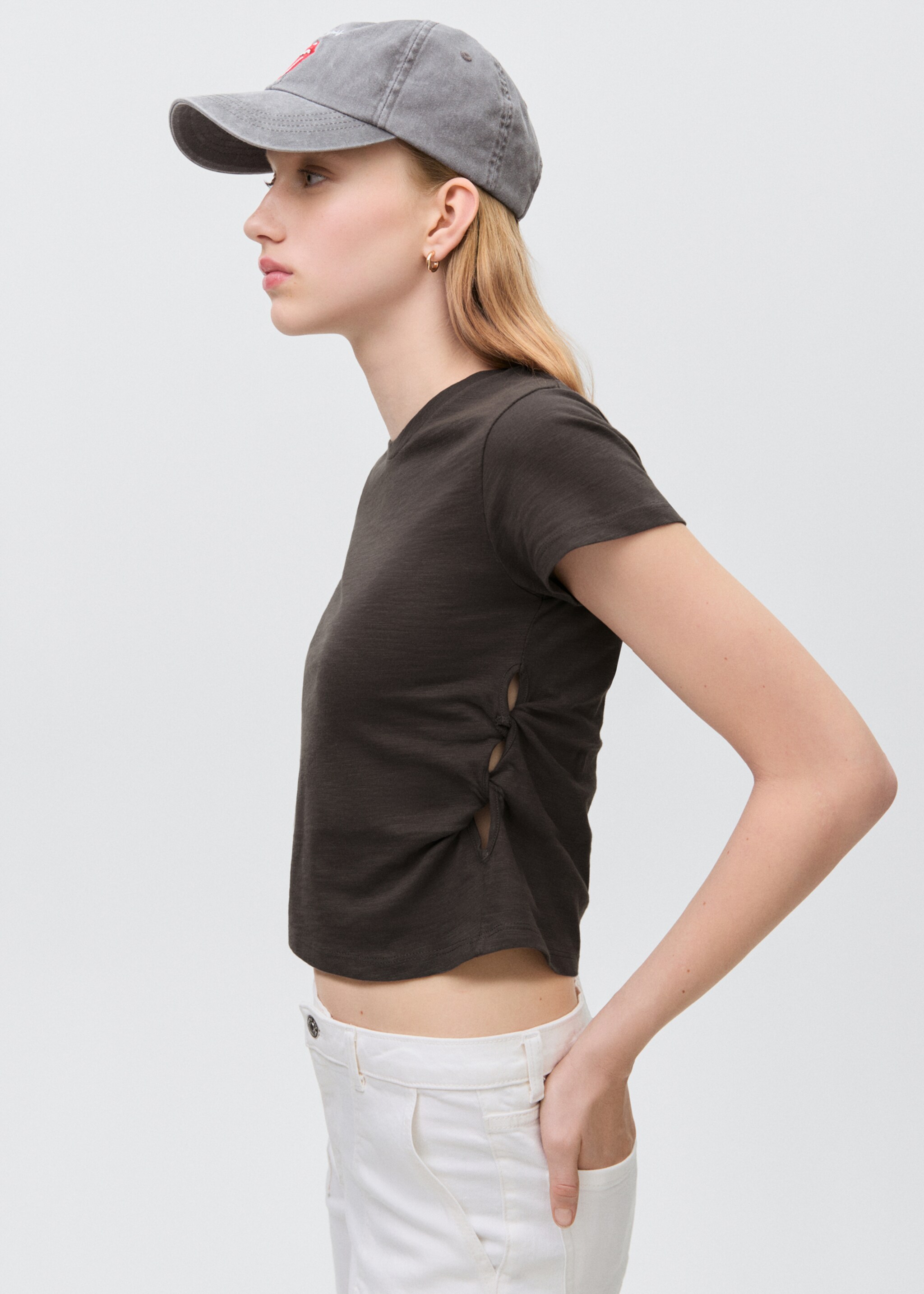 Knot detail T-shirt - Medium plane, Charcoal. Ref: 87034783-00.