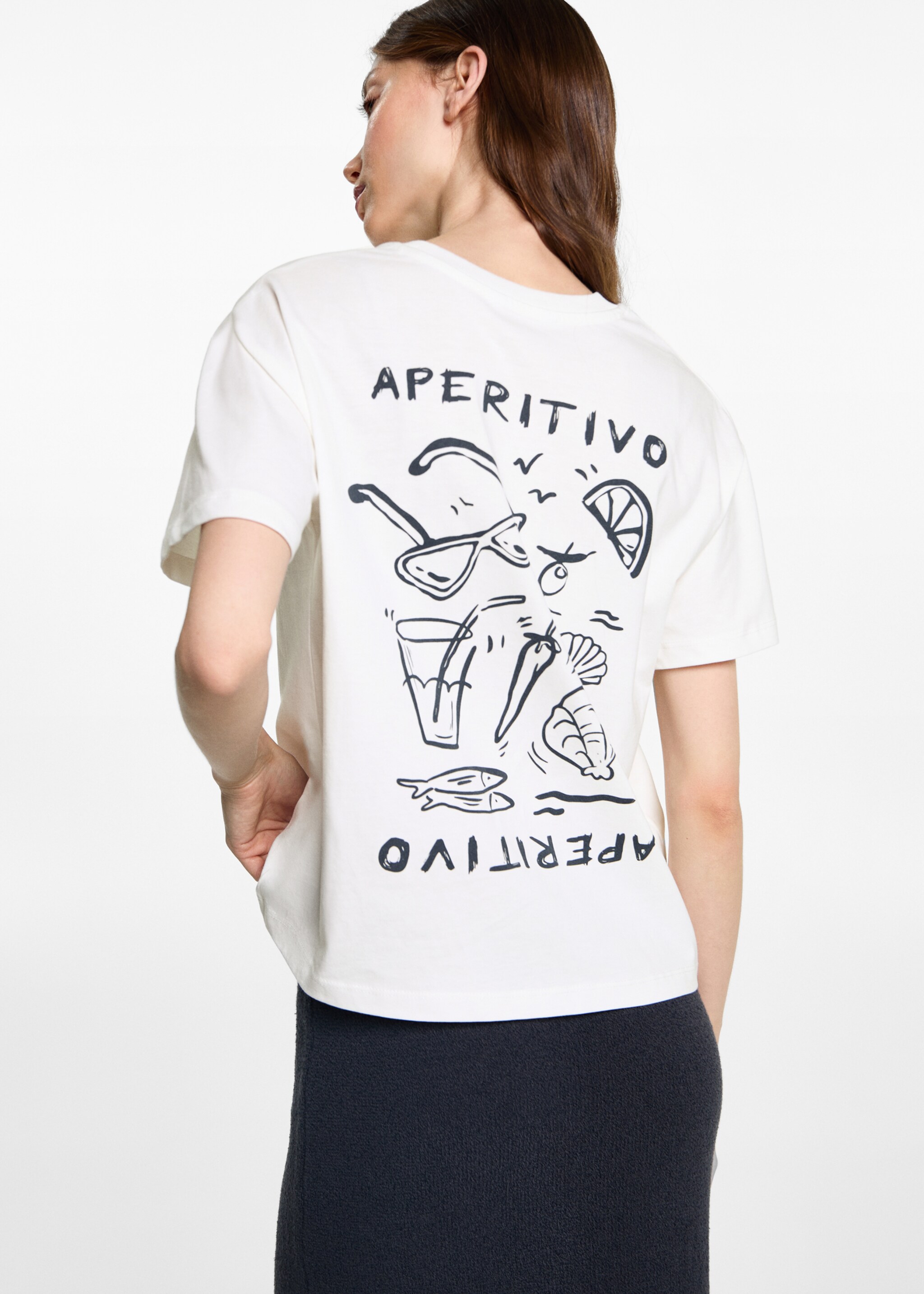 Tryckt bomull-blandning t-shirt - Artikelns baksida