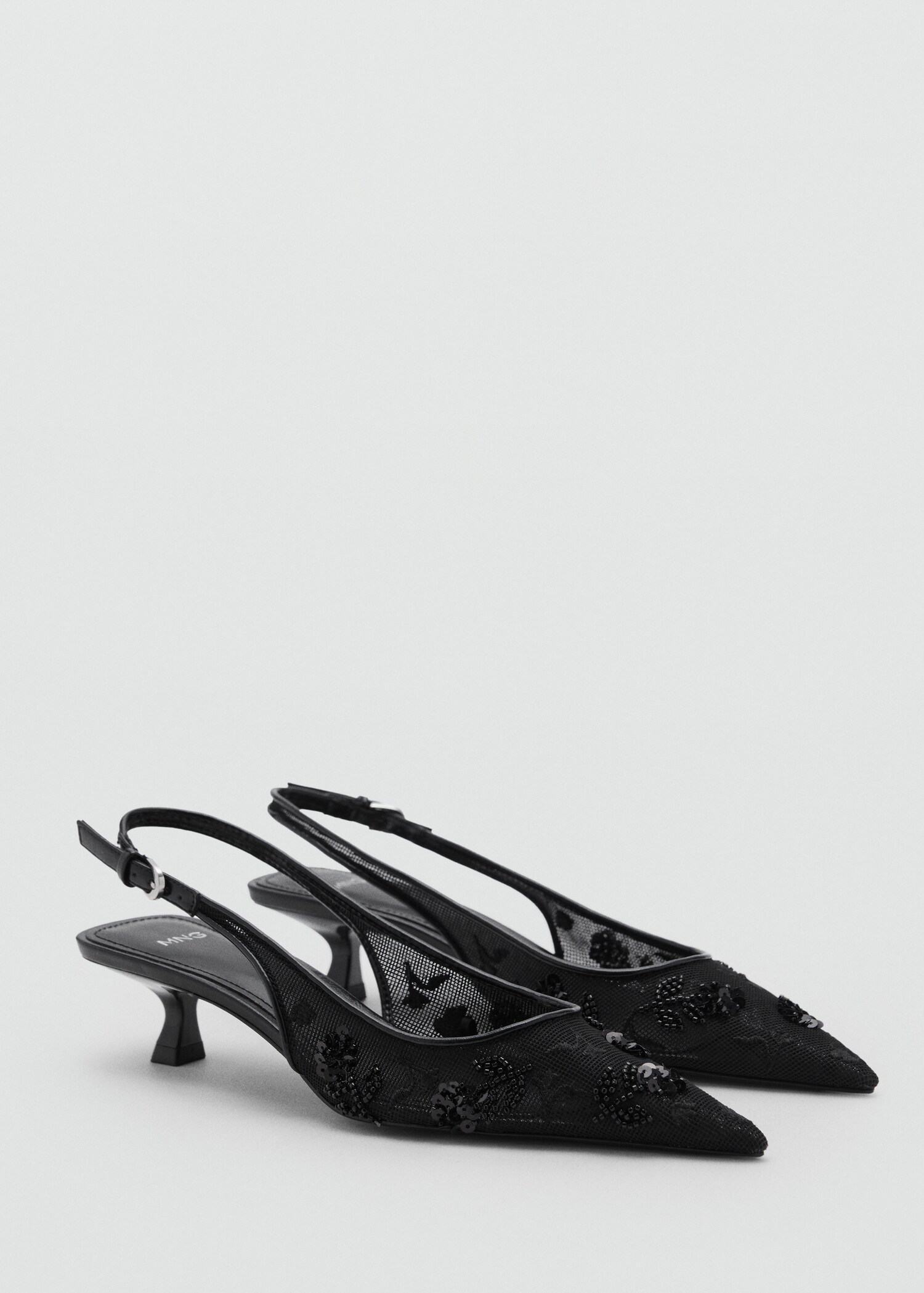 Mesh kitten-heel shoes with sequin-embroidery - Medium plane
