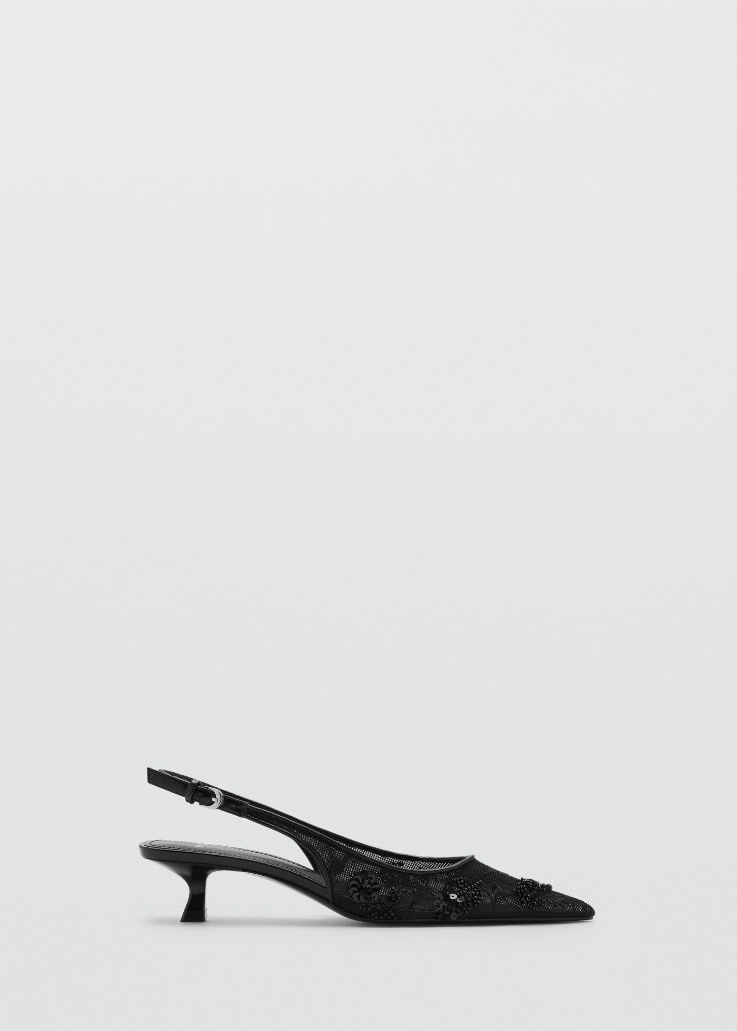 Mesh kitten-heel shoes with sequin-embroidery - Article without model