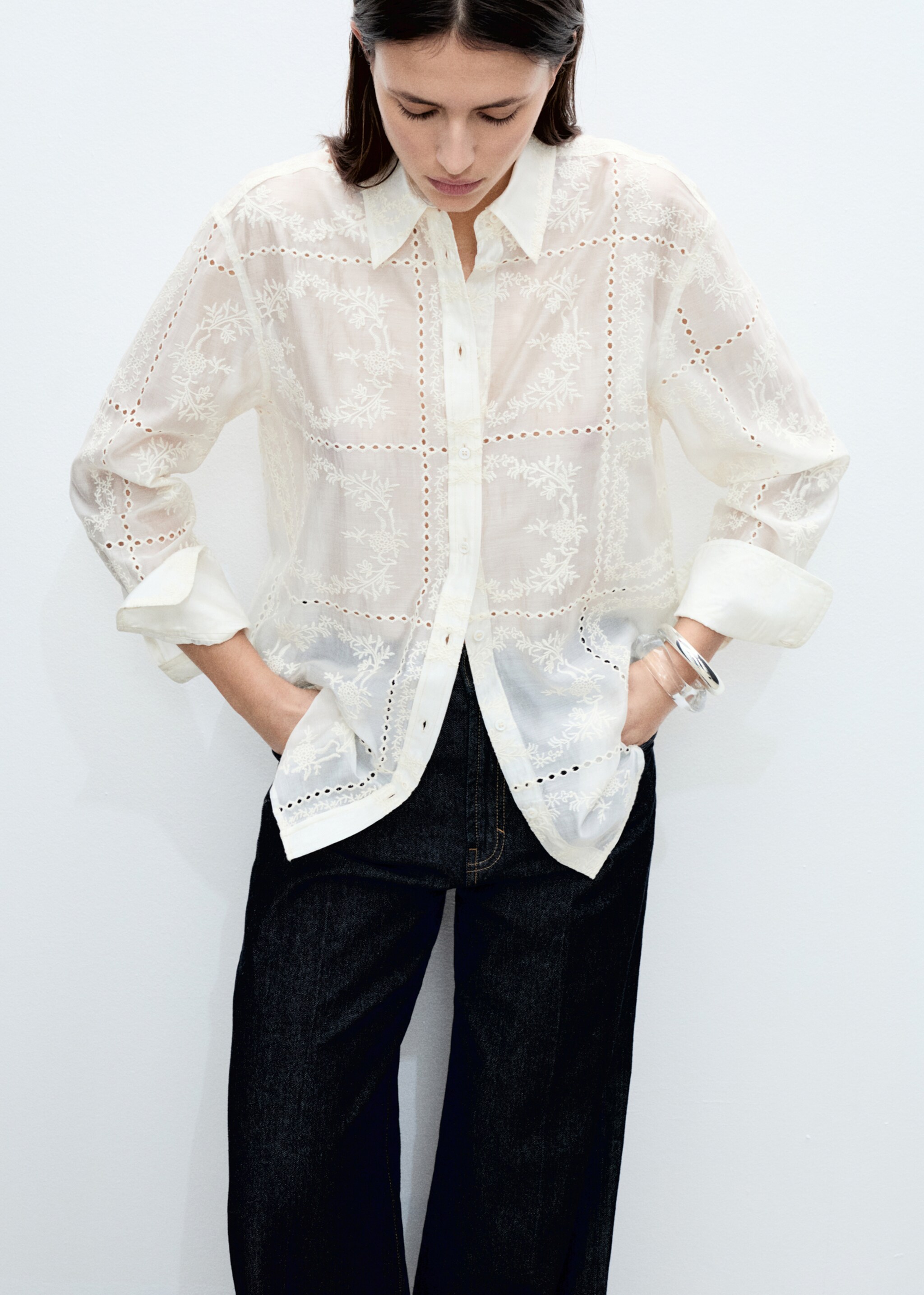 Floral-embroidered lyocell shirt - Medium plane