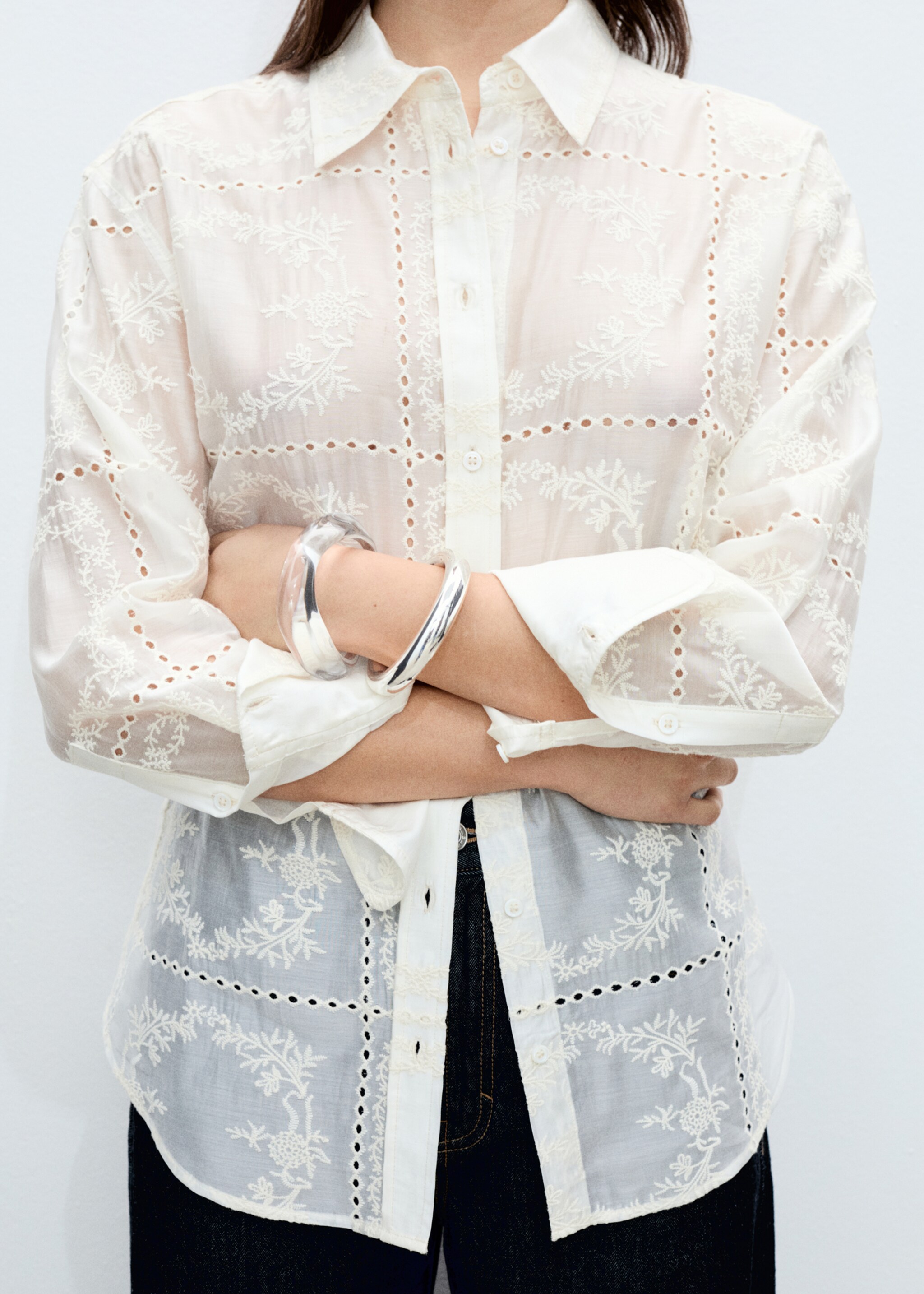 Floral-embroidered lyocell shirt - Details of the article 6