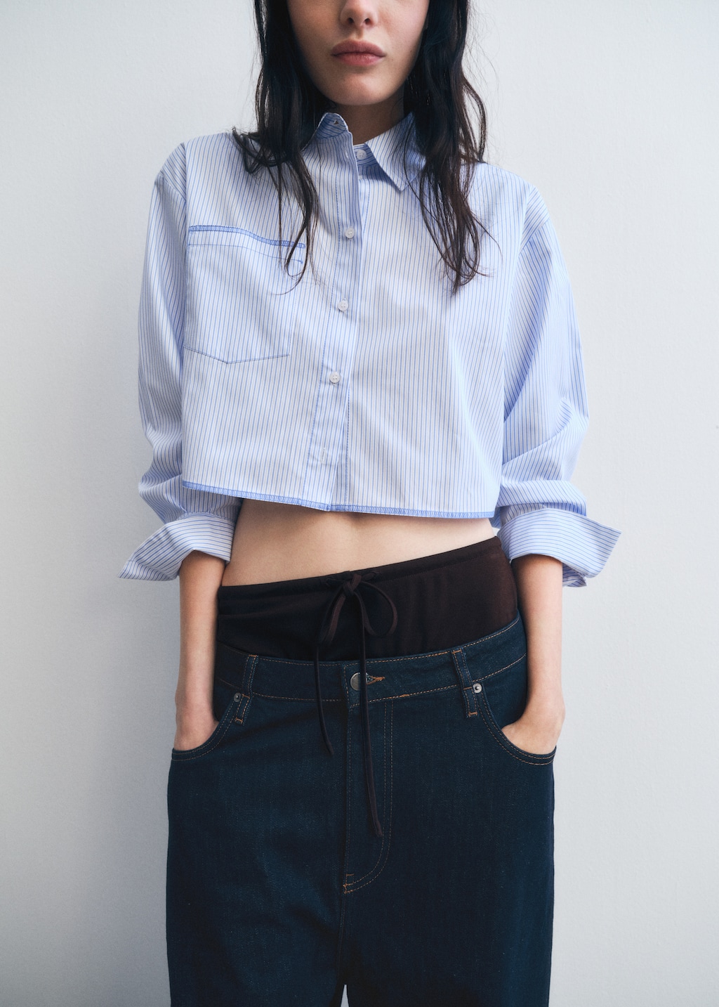 MY___ STRIPED CROPPED SHIRT グリーン 6 ロク