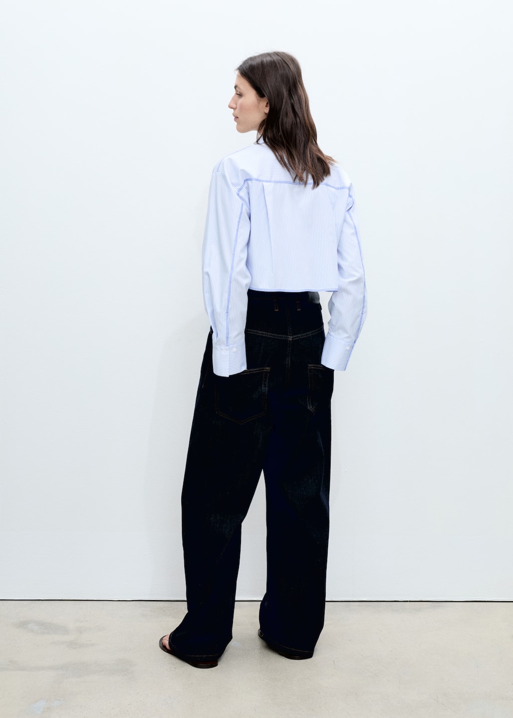 Striped crop shirt with seam details - Women | MANGO USA Striped crop shirt with seam details - Women | MANGO USA