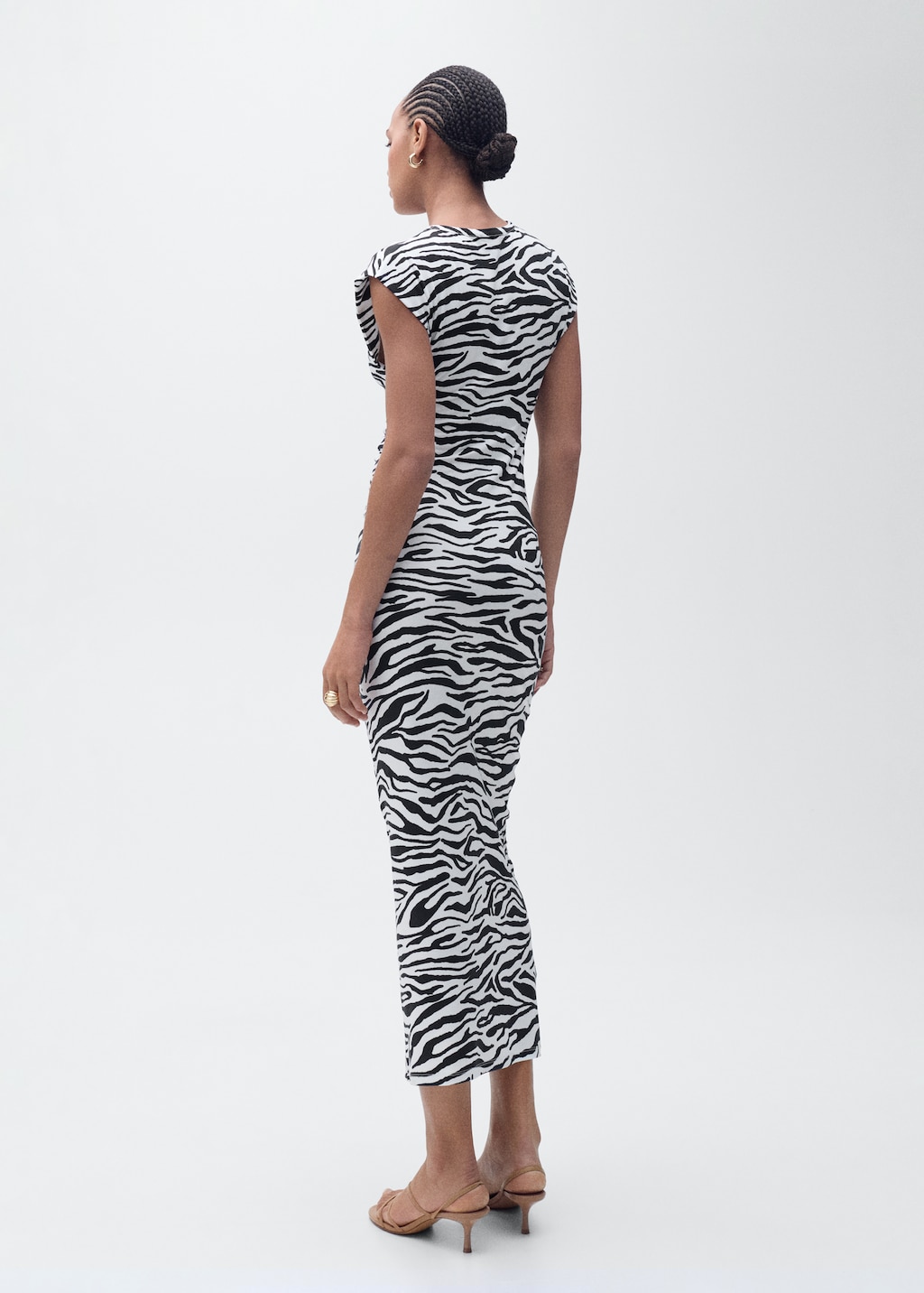 Zebra-print fitted midi-dress