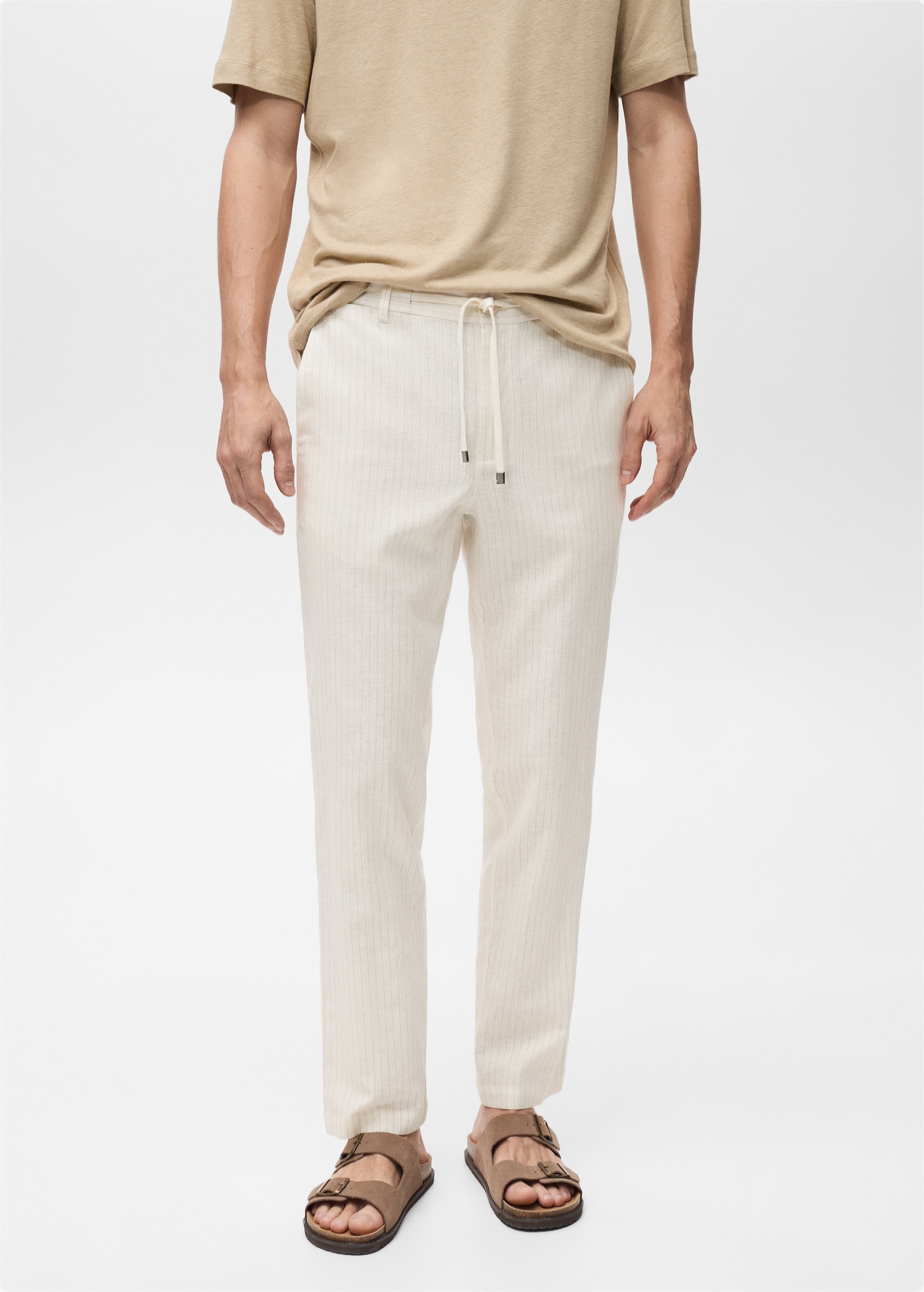 Pantalon lin fines rayures - Plan moyen