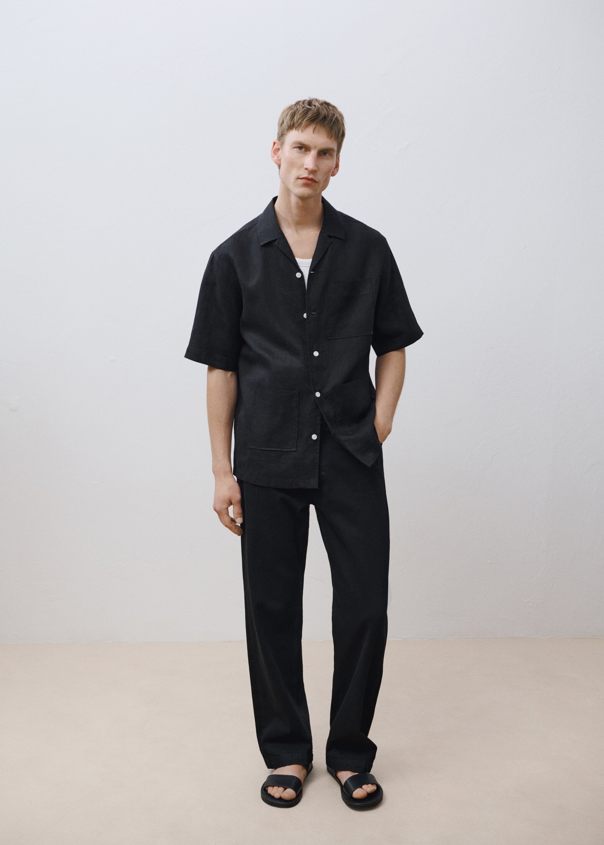 100% linen regular-fit trousers - Details of the article 9