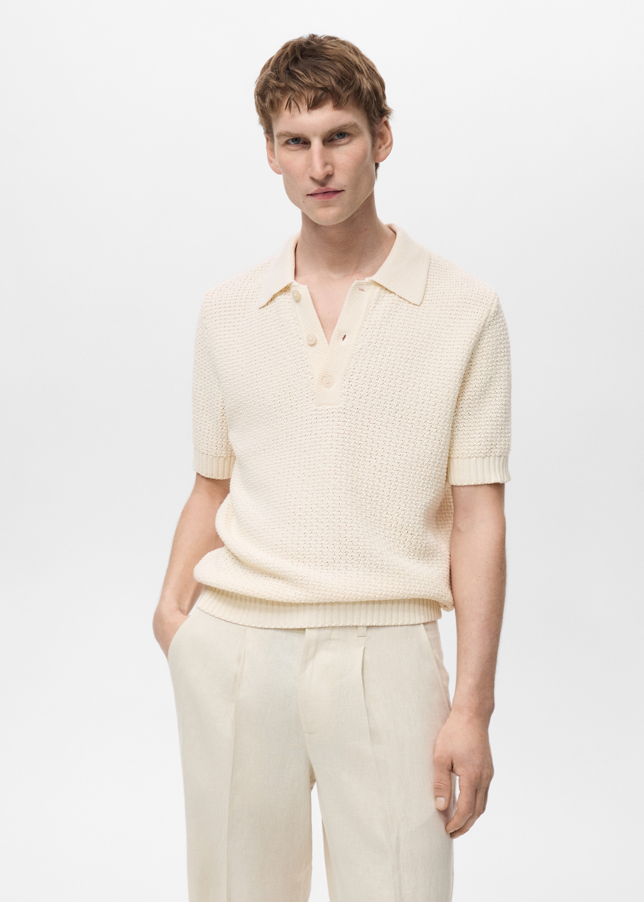 Openwork cotton knitte polo shirt - Medium plane