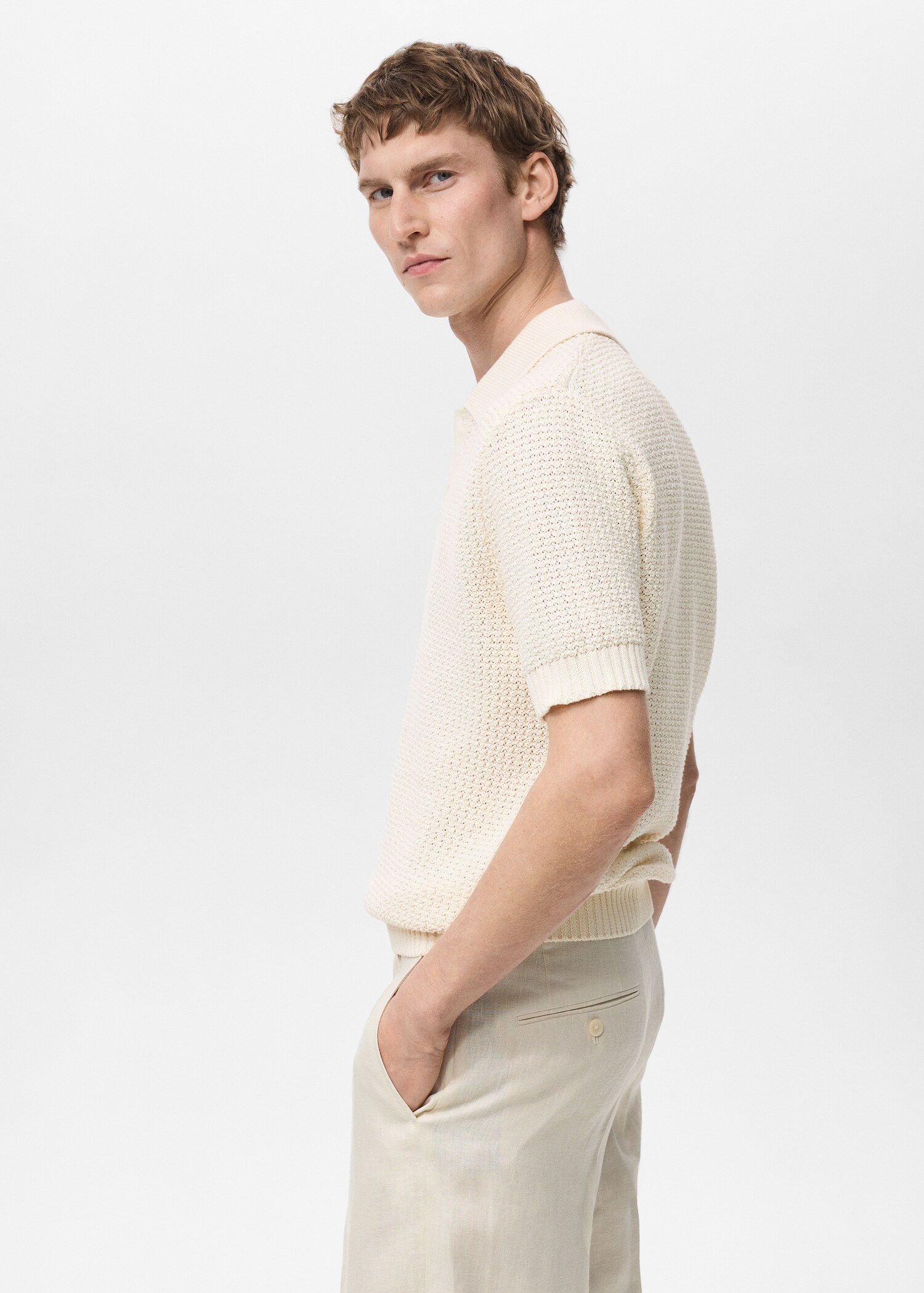 Openwork cotton knitte polo shirt - Details of the article 2