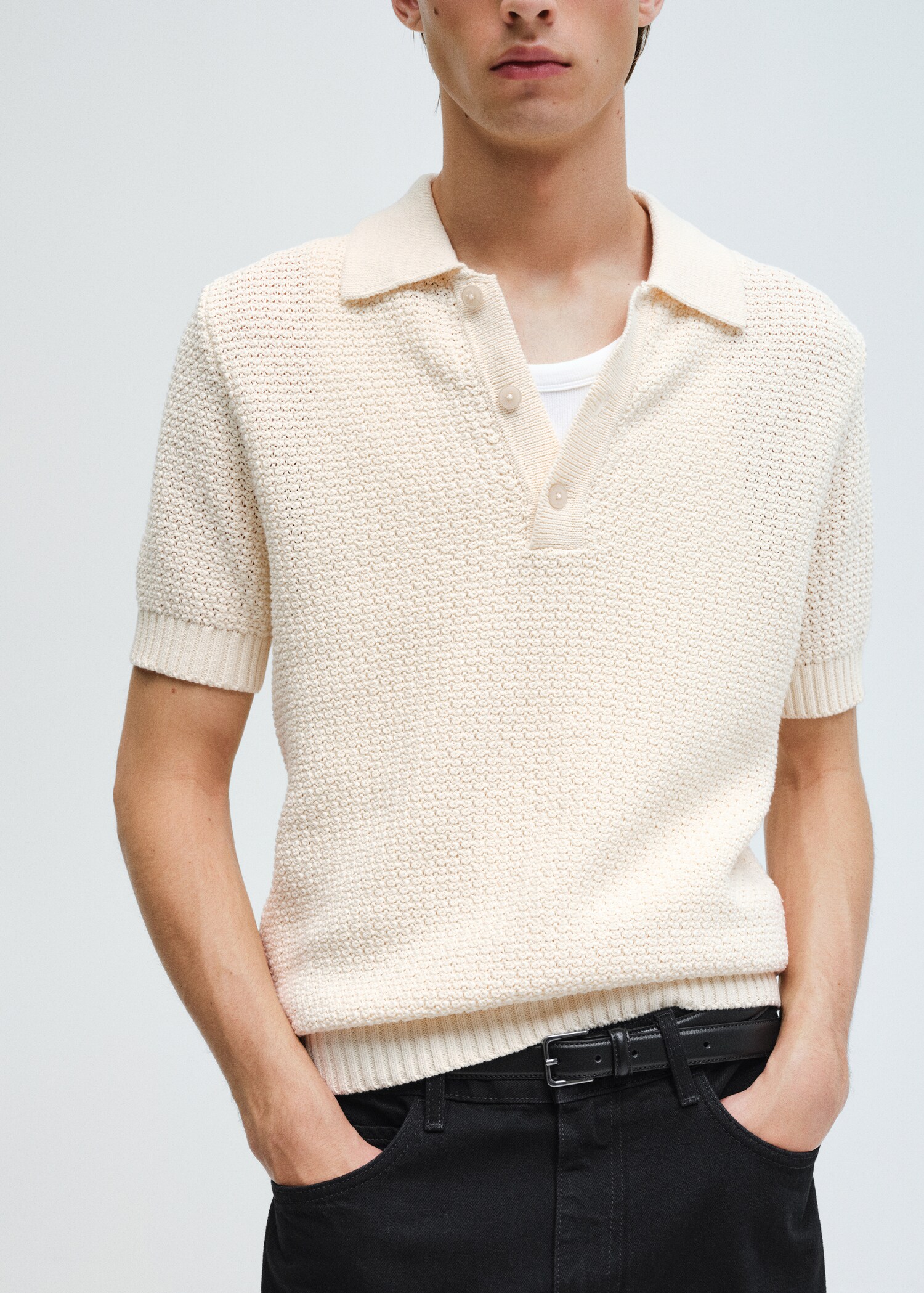 Openwork cotton knitte polo shirt - Details of the article 3