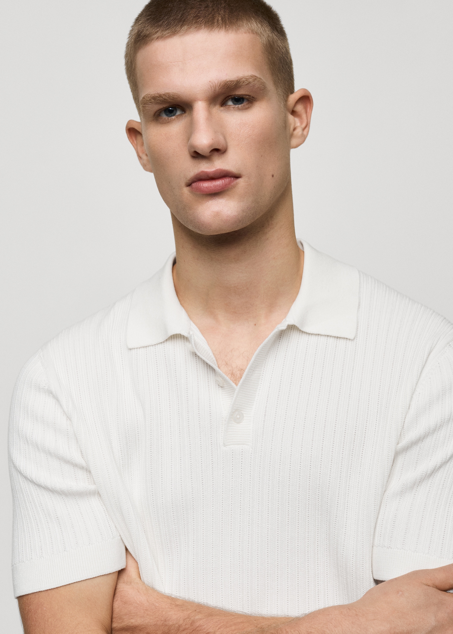 Fine-knit ribbed cotton polo shirt - Details of the article 1