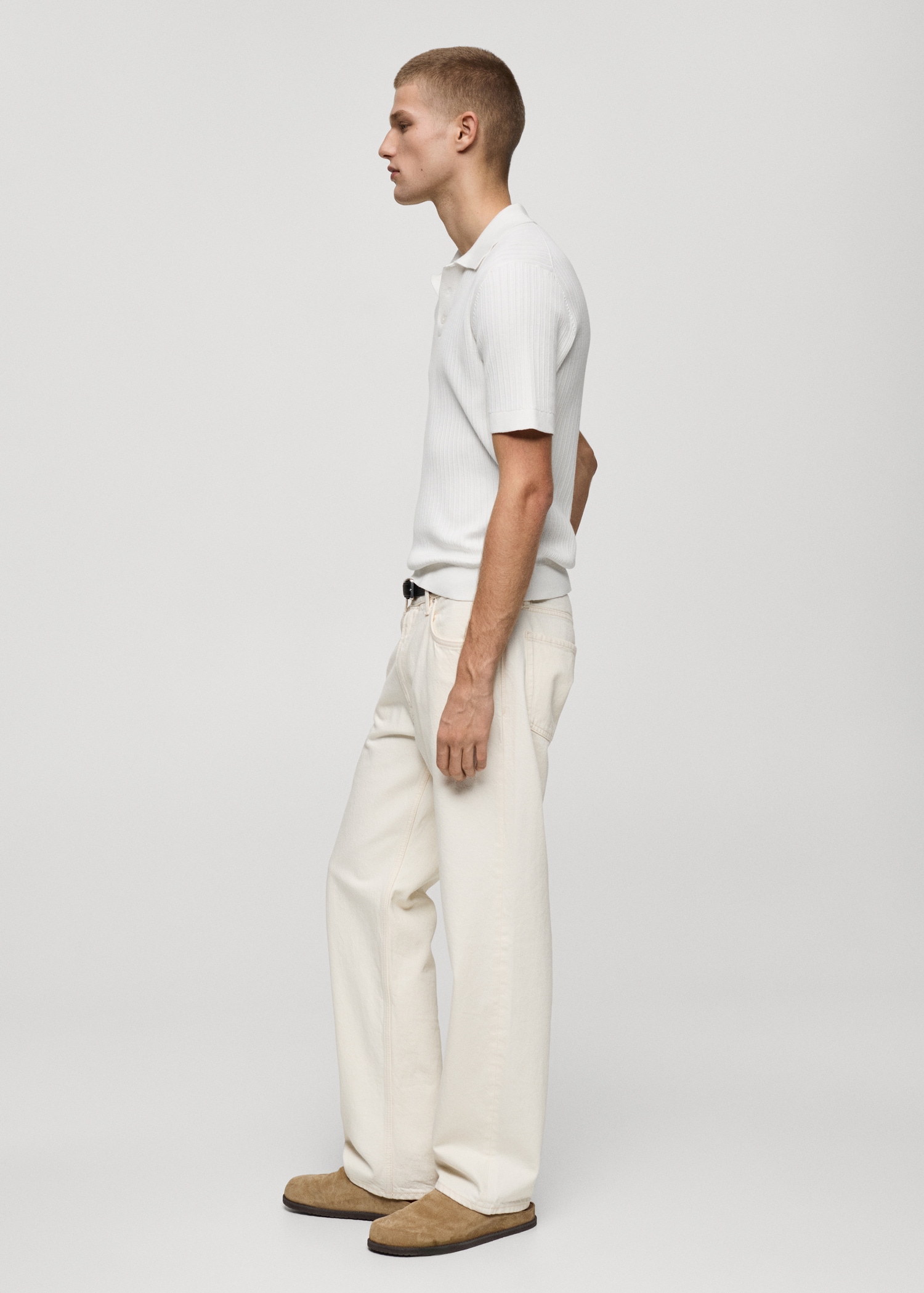 Fine-knit ribbed cotton polo shirt - Details of the article 2