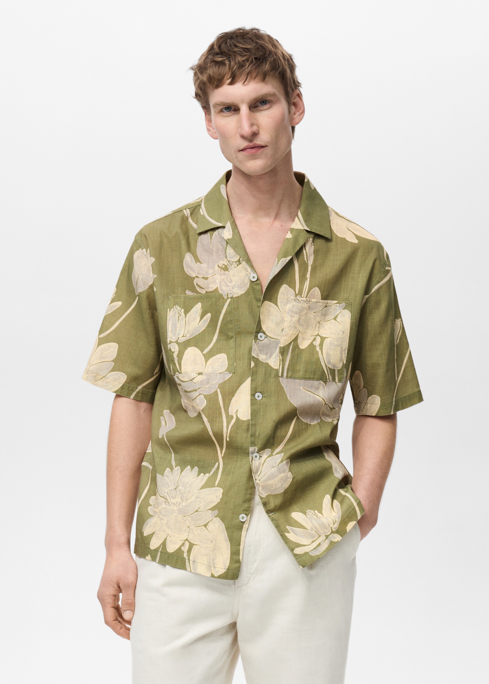Floral-print cotton shirt - Medium plane