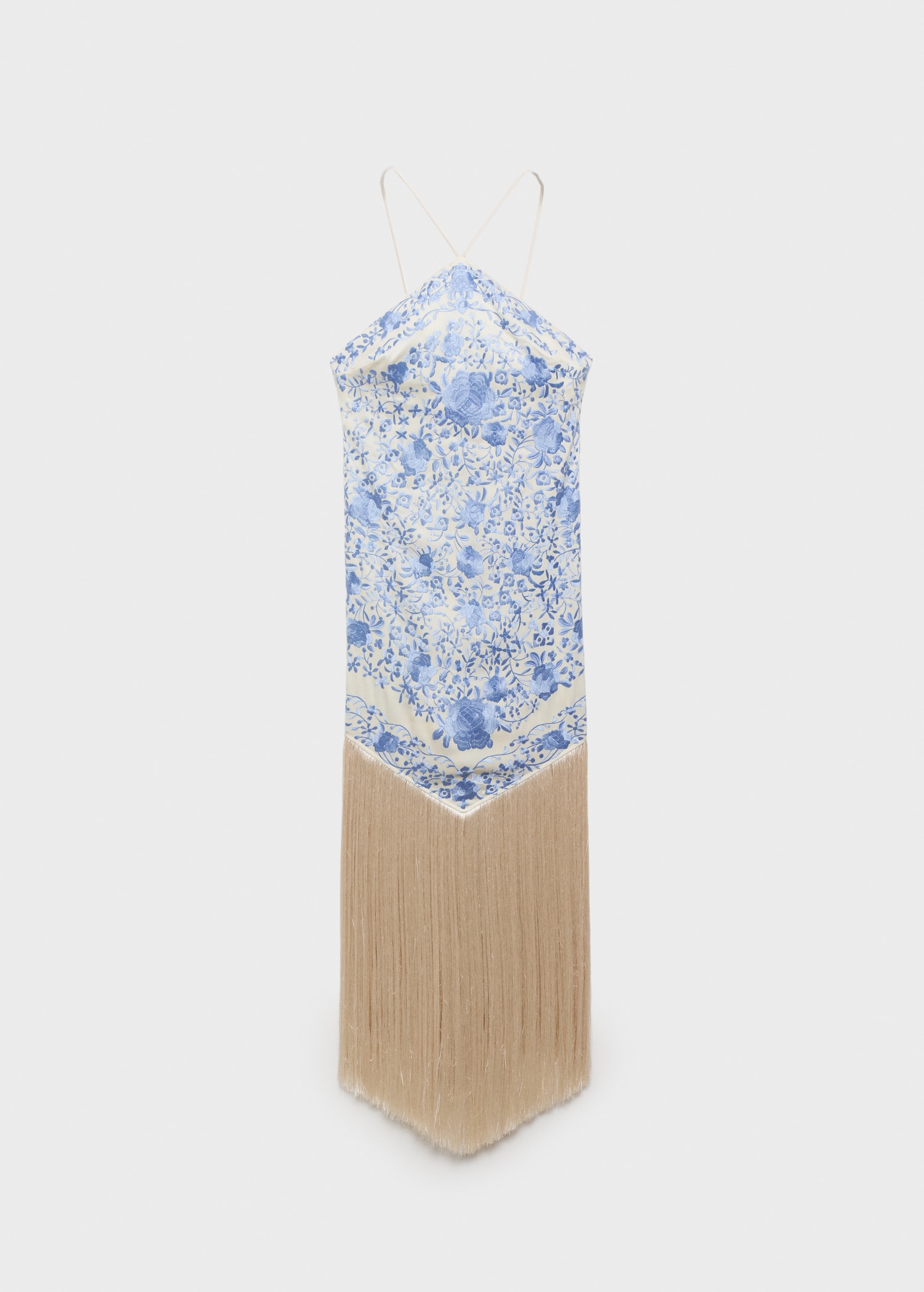 Floral-embroidered dress with fringe detail MANGO Japan