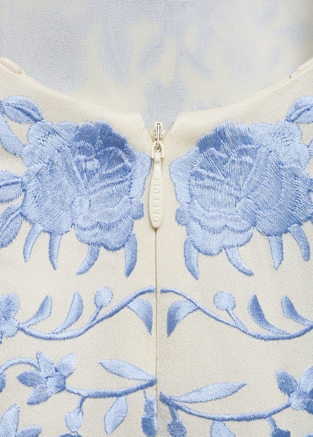 Floral-embroidered dress with fringe detail