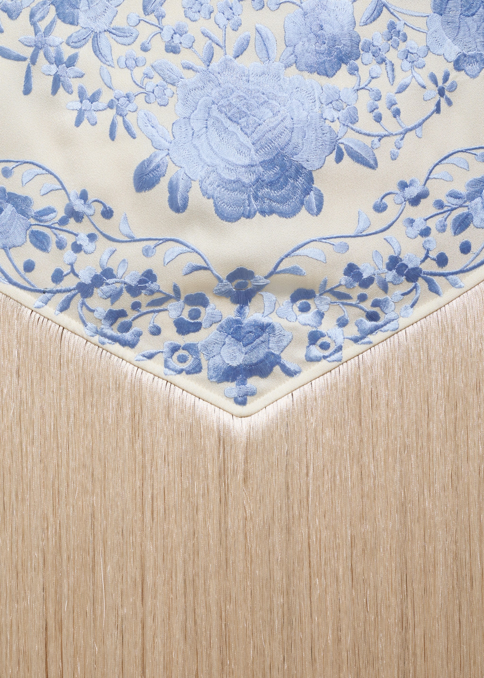 Floral-embroidered dress with fringe detail - Details of the article 8, Sky Blue. Ref: 87035969-00.