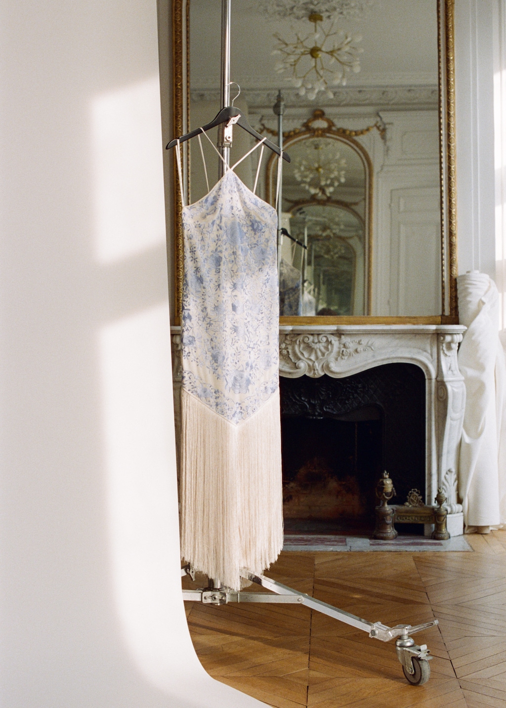 Floral-embroidered dress with fringe detail