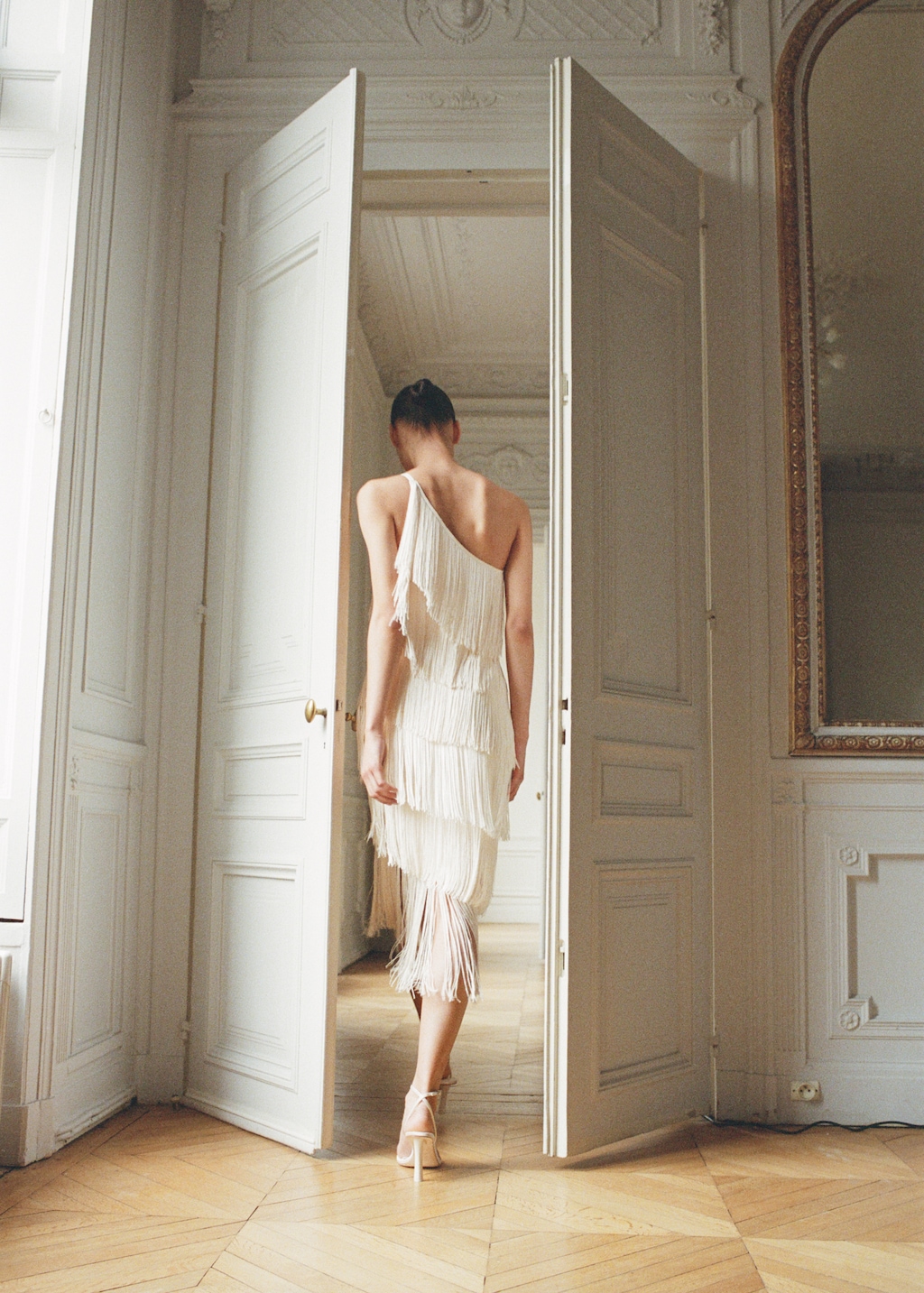 Asymmetrical fringed midi-dress