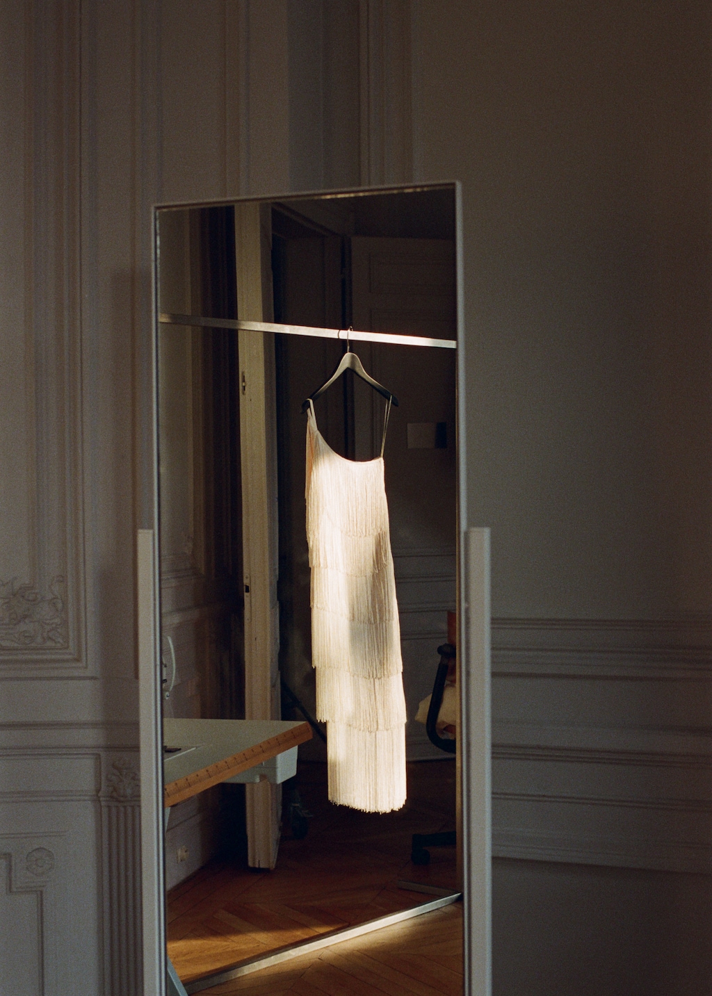 Asymmetrical fringed midi-dress