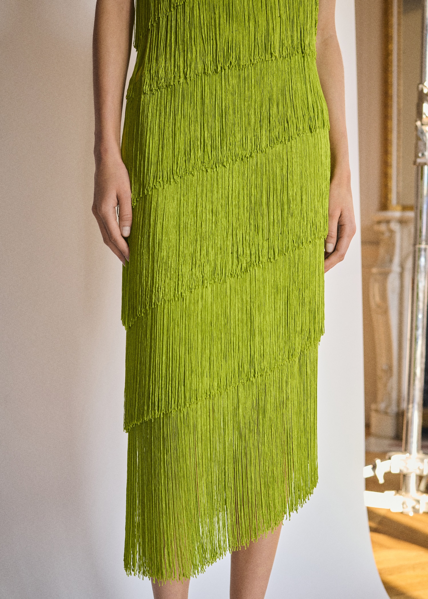 Asymmetrical fringed midi-dress - Women | MANGO USA