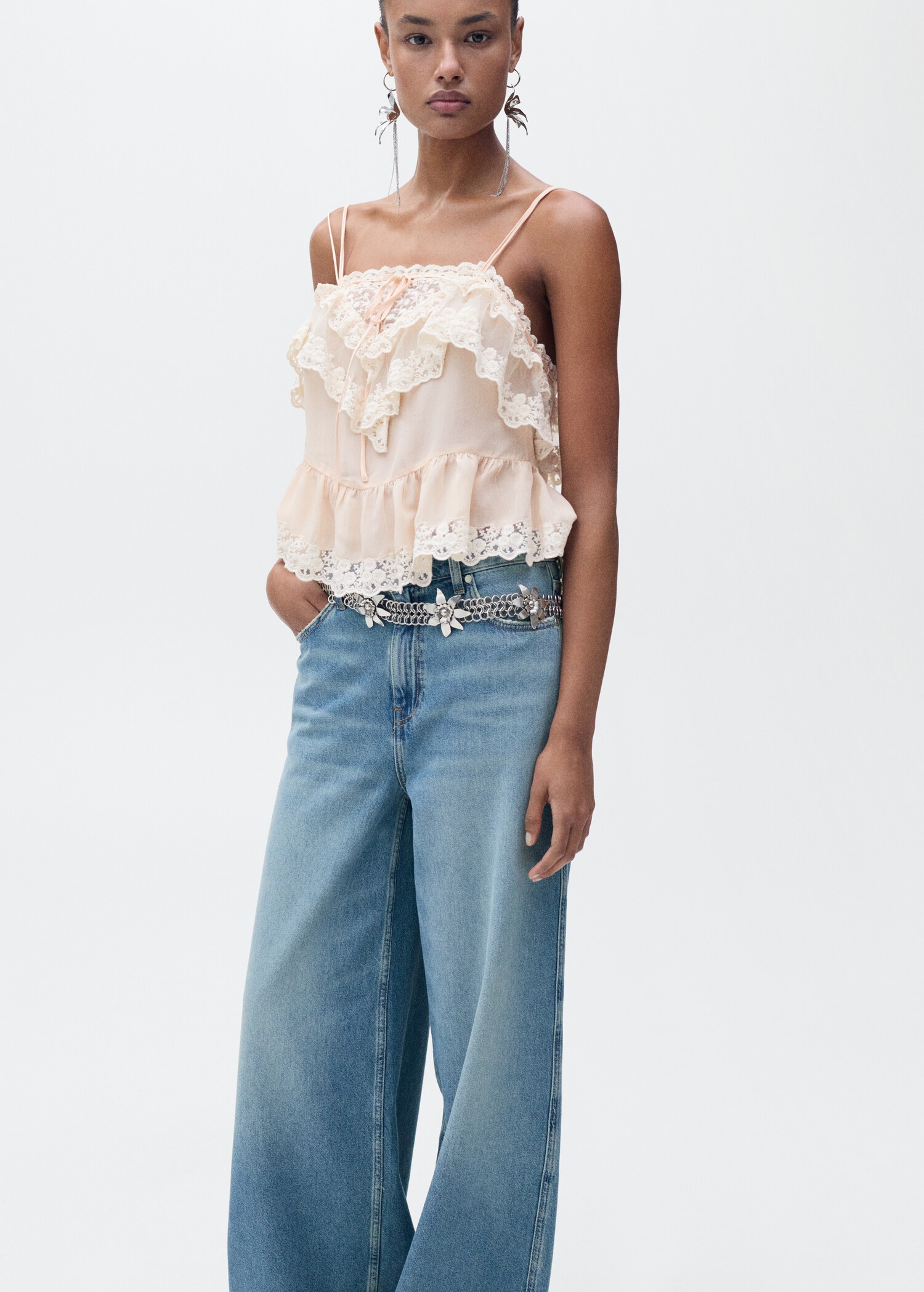 Wideleg low frayed hem jeans - Details of the article 1