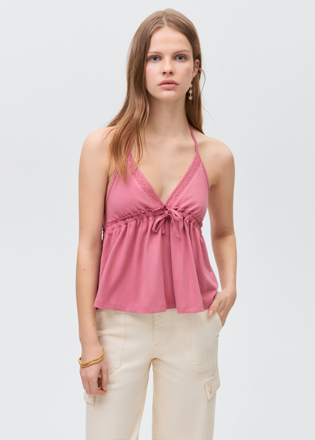 Ruffled top with bow - Teen | MANGO USA Ruffled top with bow - Teen | MANGO USA