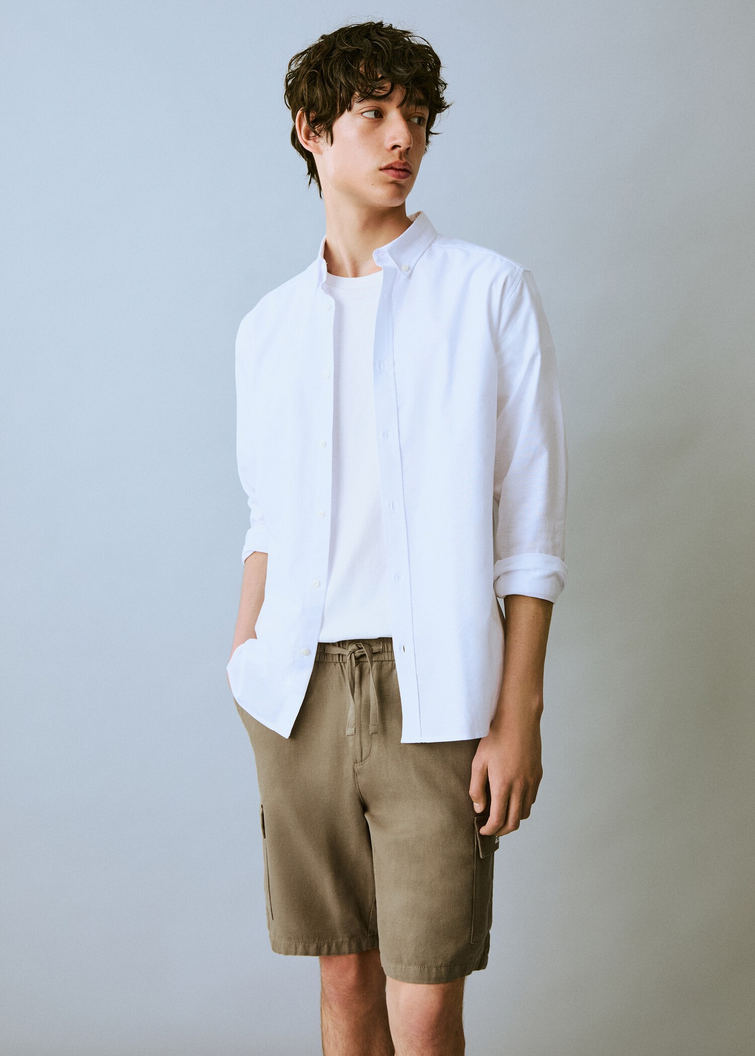 Cotton linen cargo shorts - Medium plane