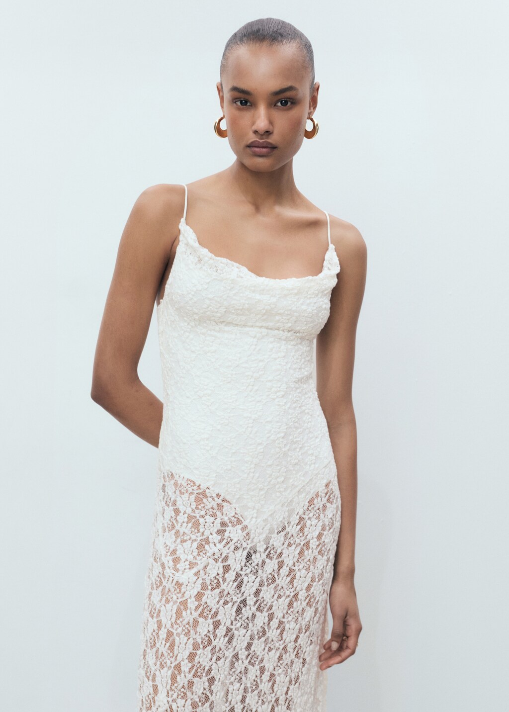 Lace dress with draped neck | MANGO Japan