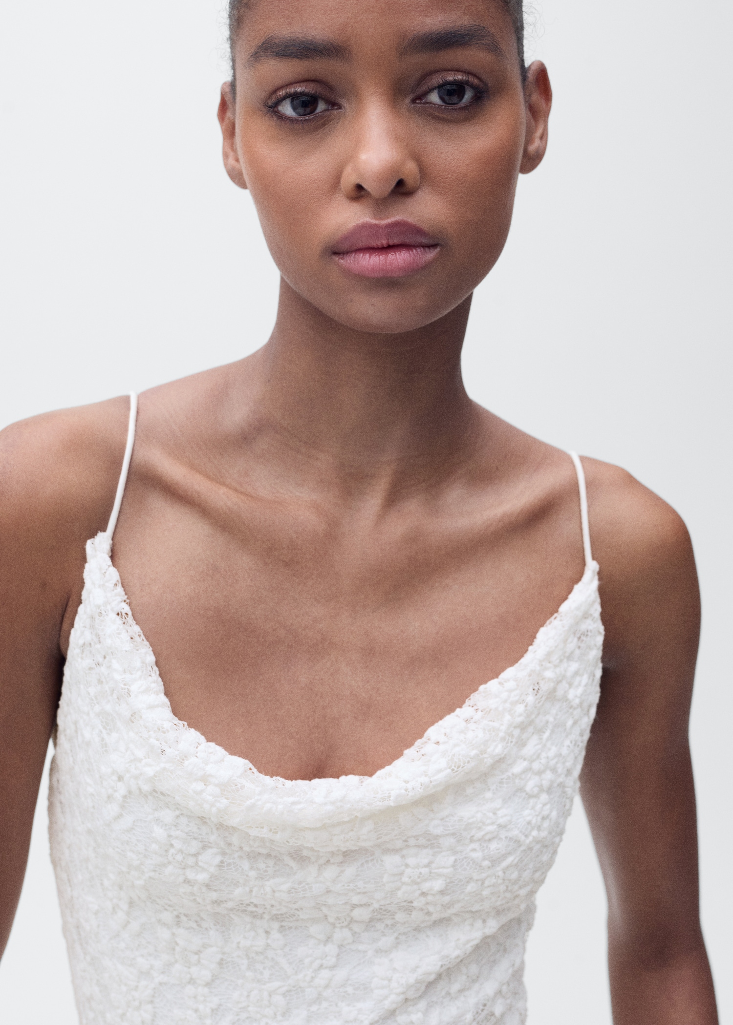 Lace dress with draped neck - Details of the article 1