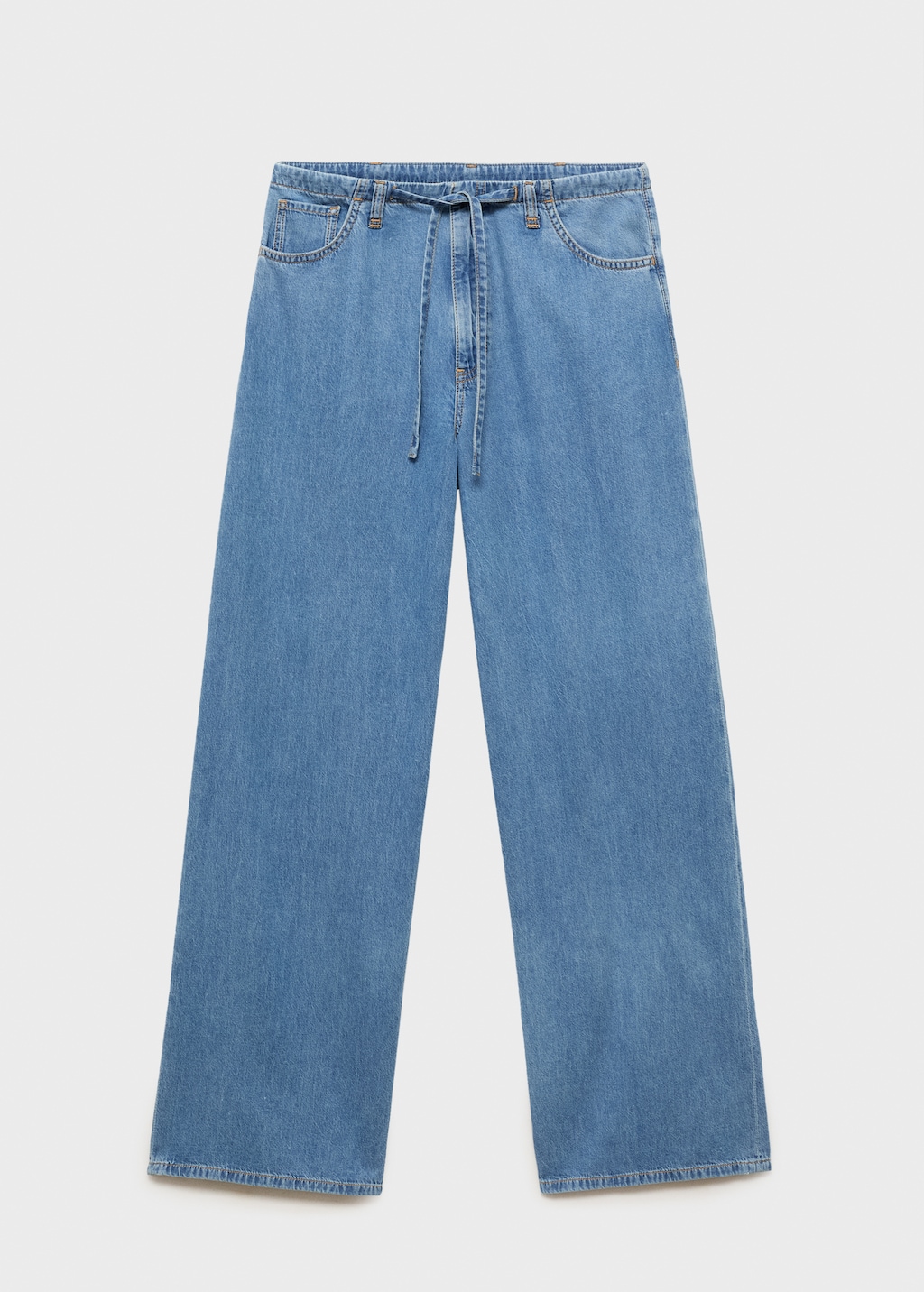 Wideleg denim pants with belt - Women | MANGO USA Wideleg denim pants with belt - Women | MANGO USA