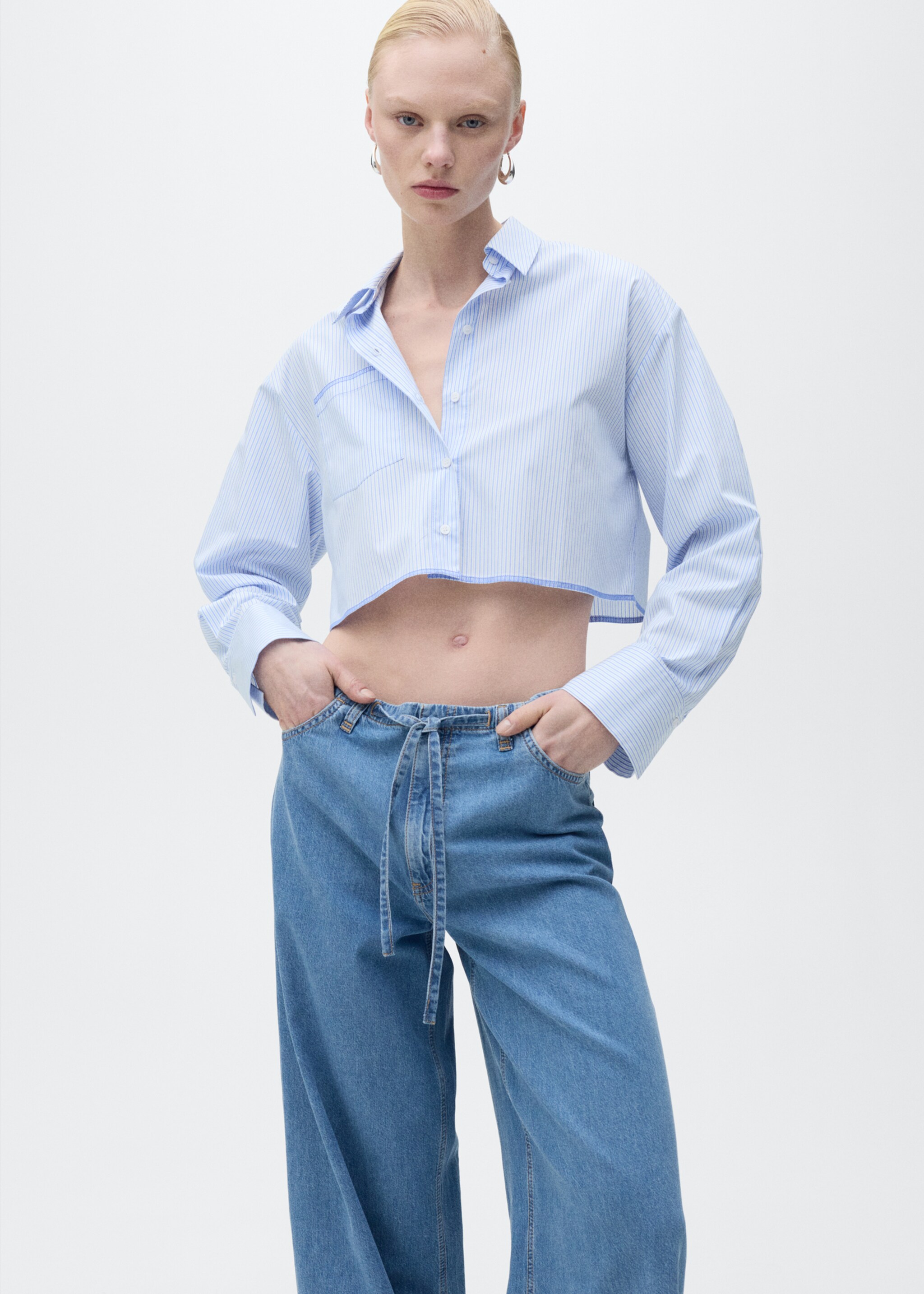 Celana panjang denim wideleg bersabuk - Rincian barang 1
