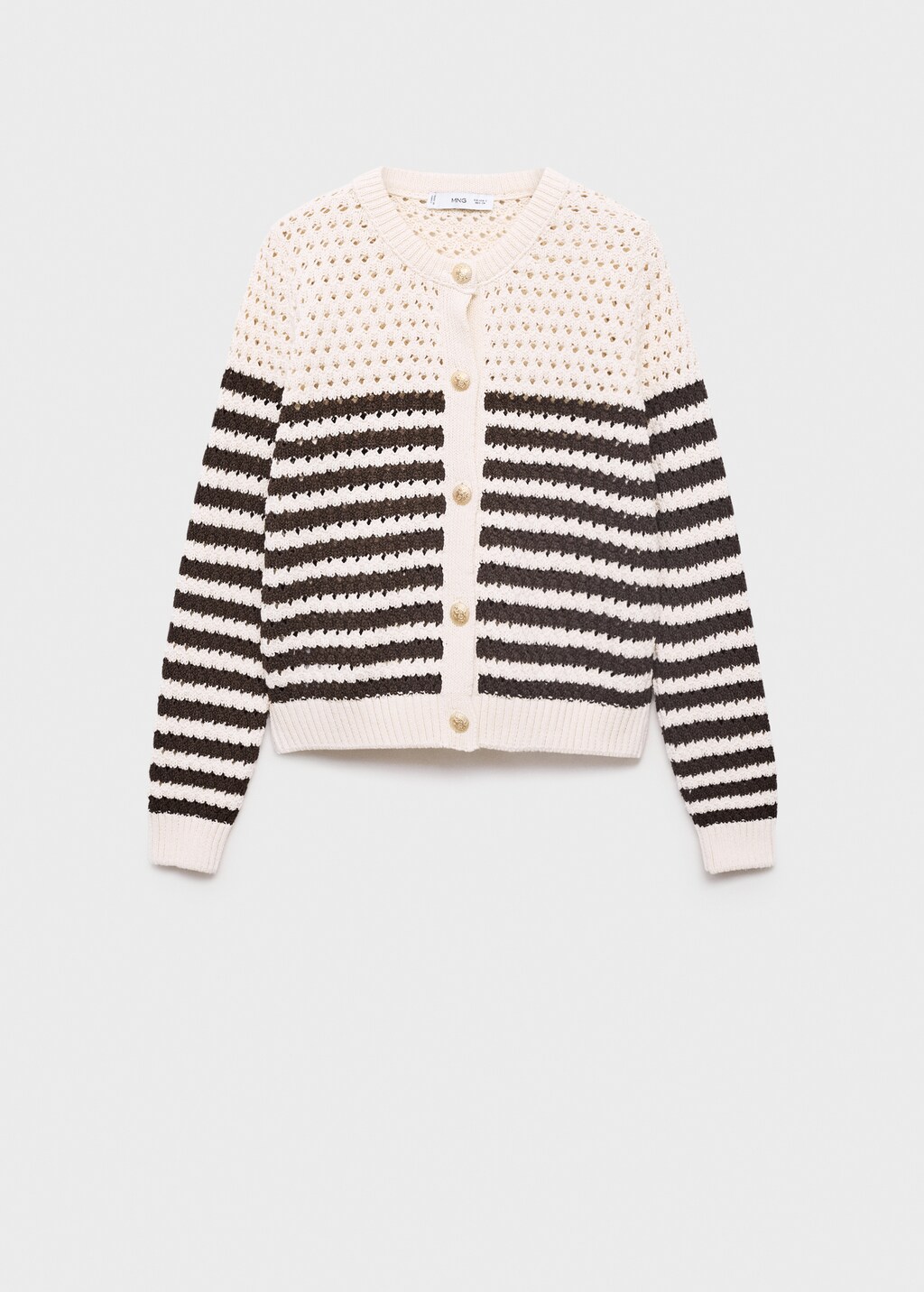 Striped knitted cardigan with lace pattern