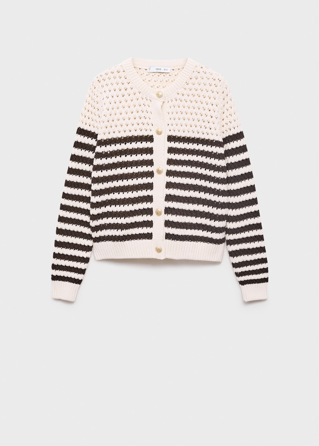 Striped knitted cardigan with lace pattern