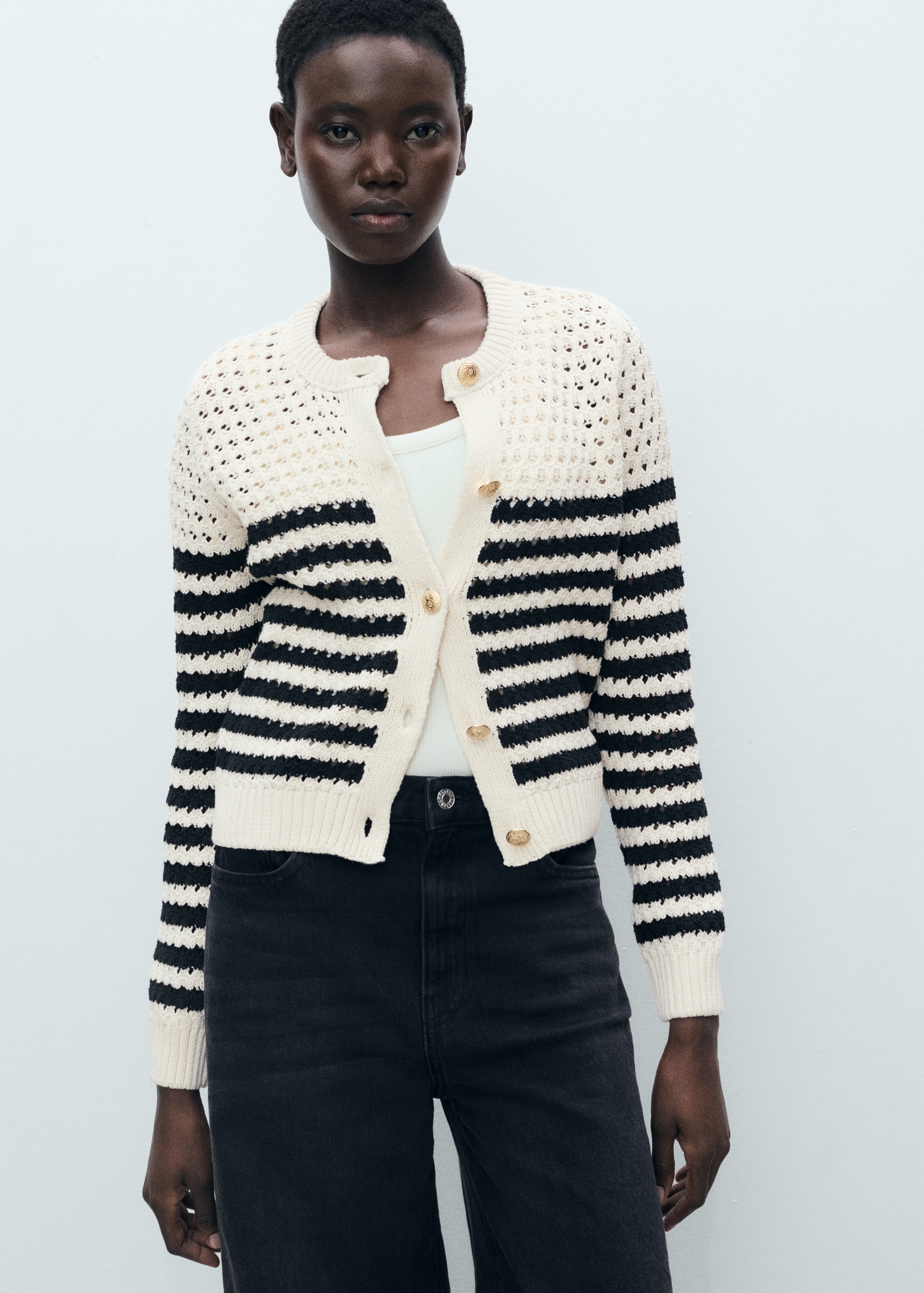 Lochmuster Stricken Muster Strickjacke Damen Gestreifter Cardigan