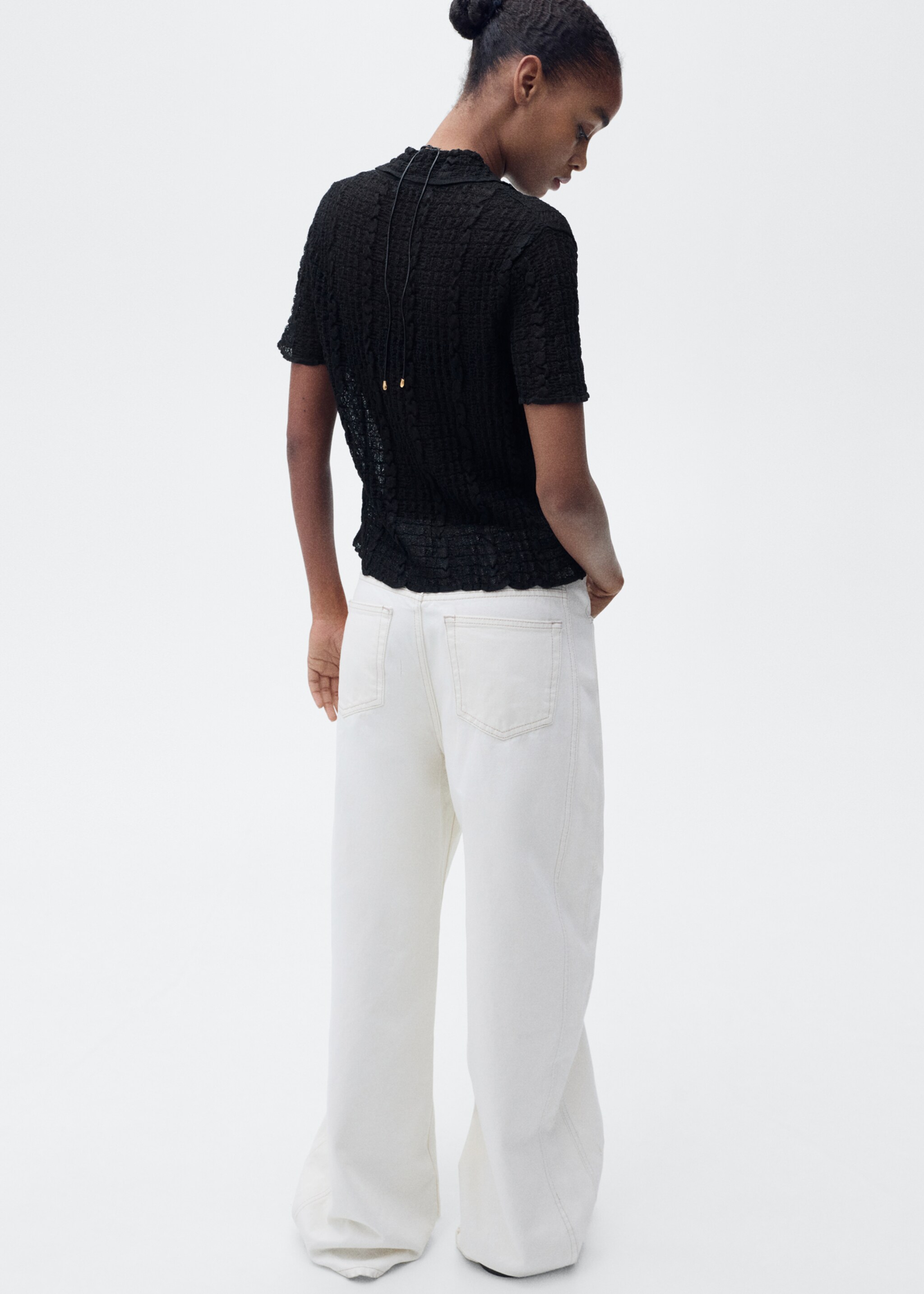 Textured polo-neck cardigan - Reverse of the article