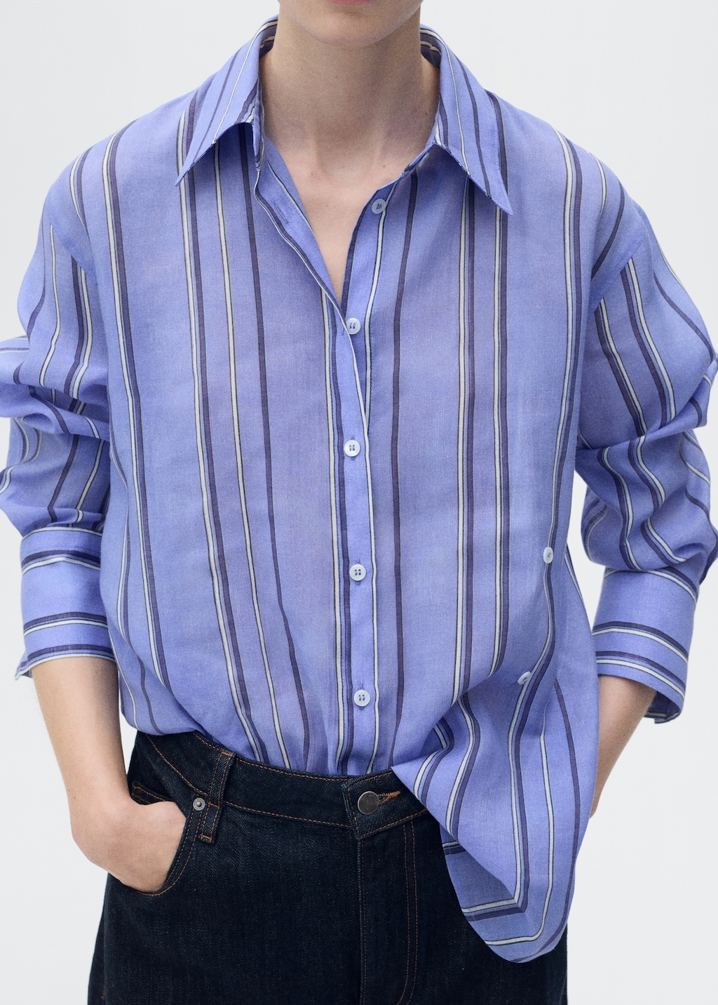 Striped shirt with multi-position closure - Women | MANGO USA
