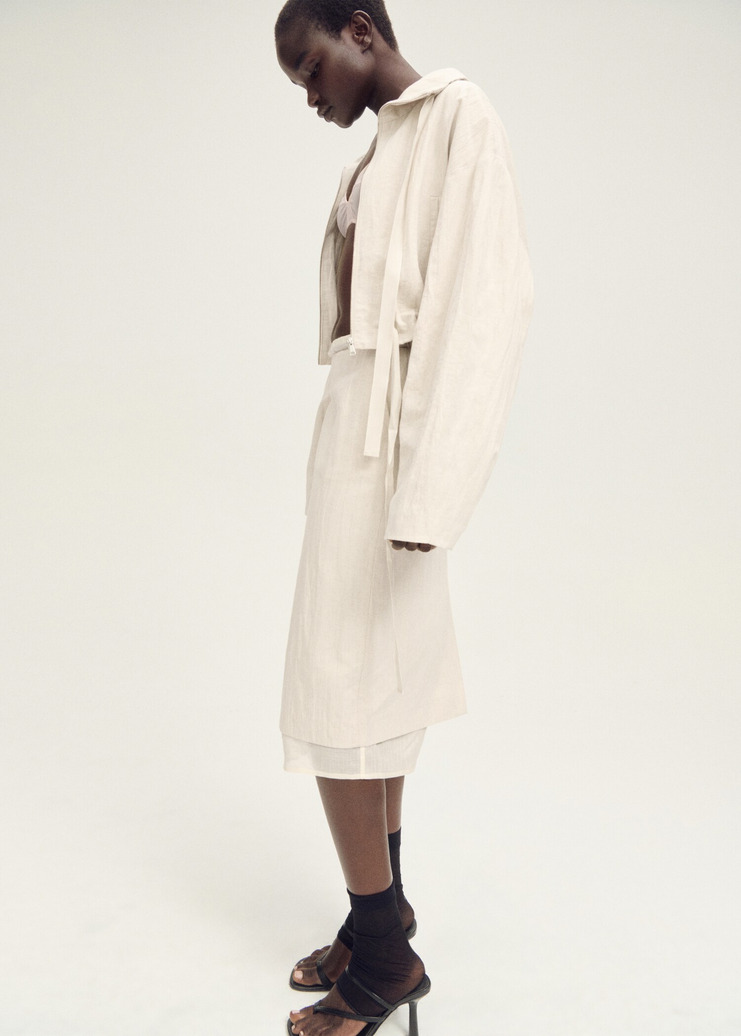 Rok midi campuran linen kombinasi - Rincian barang 2