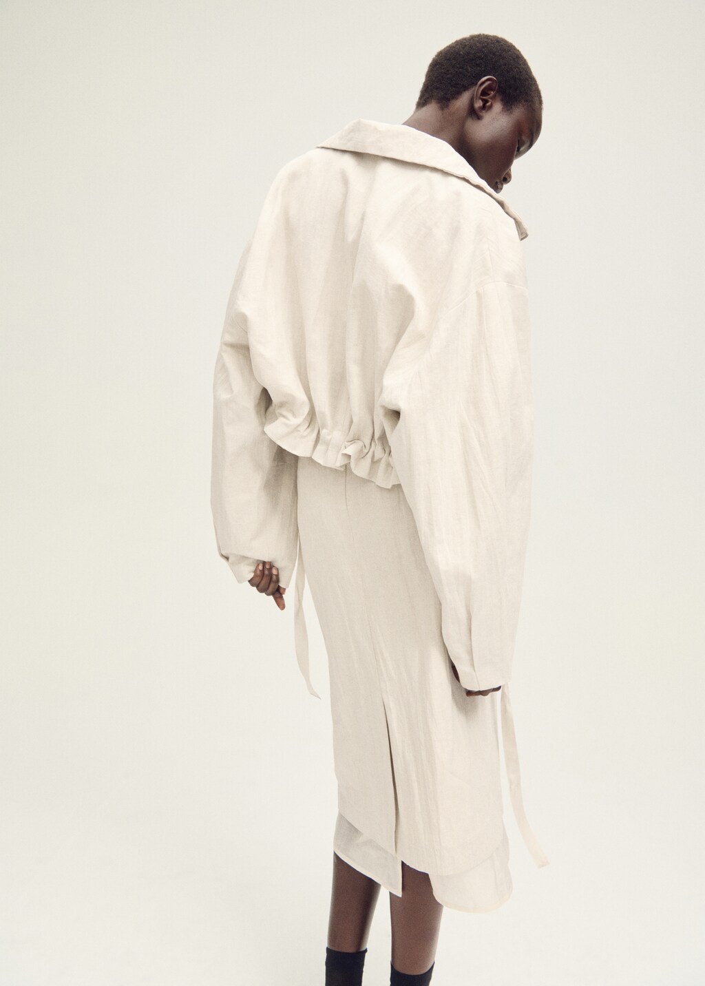Combined linen-blend midi-skirt - image 3