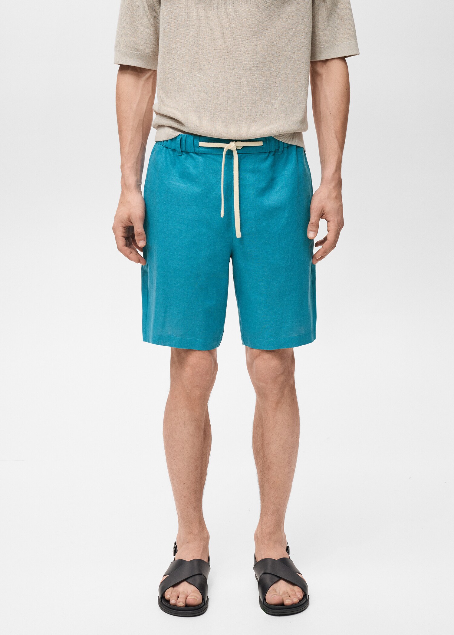 Linen-blend bermuda shorts with drawstring - Medium plane