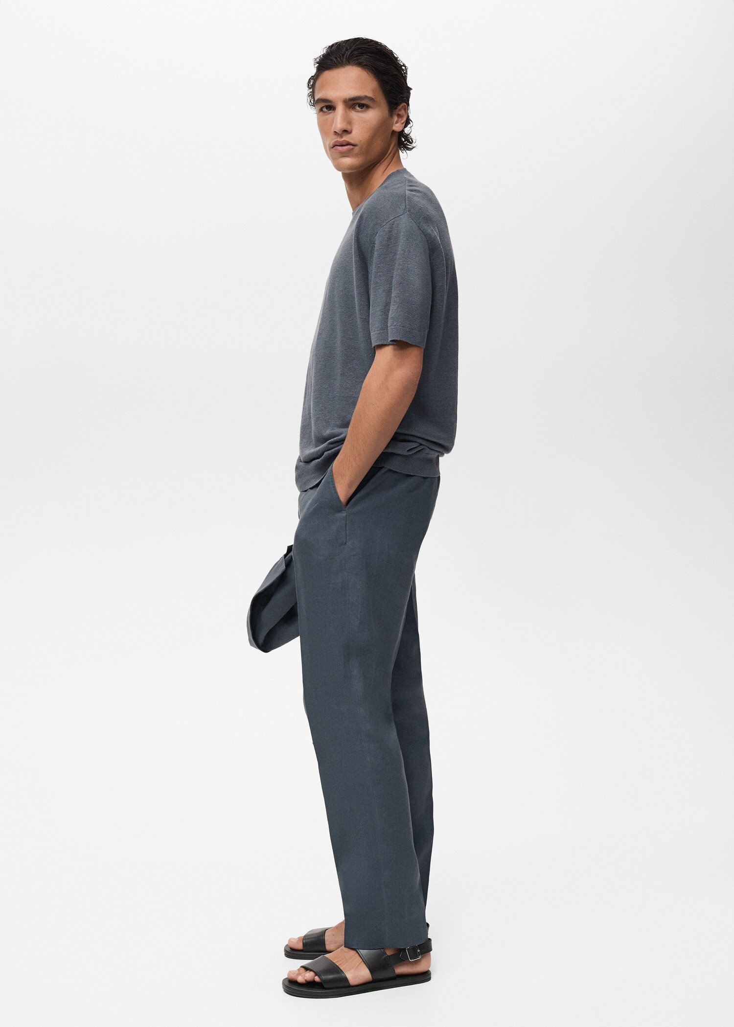 100% linen t-shirt with ribbed trim - Details of the article 2