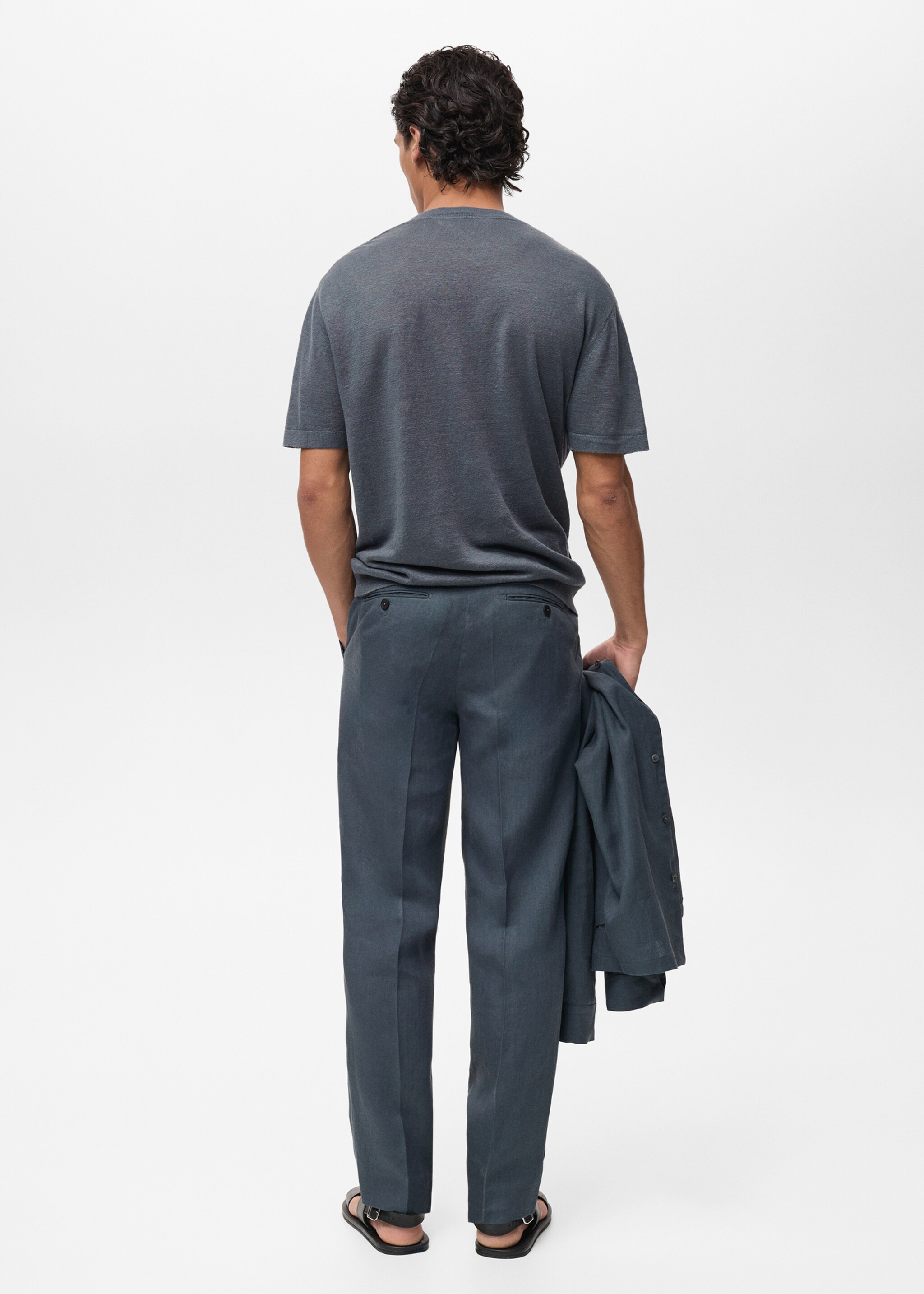 100% linen t-shirt with ribbed finishes - Reverse of the article