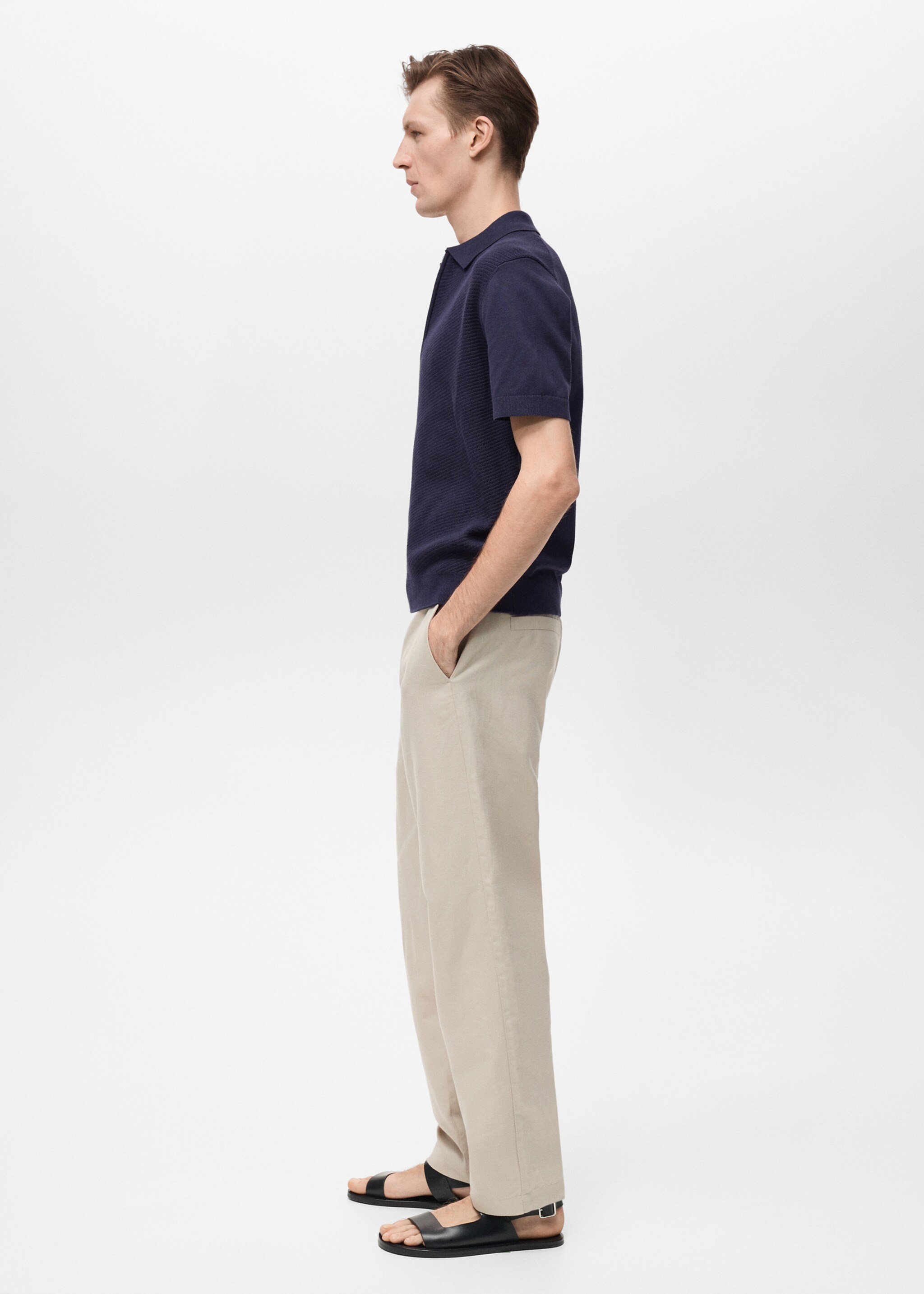 Openwork knitted polo shirt with zip - Details of the article 2